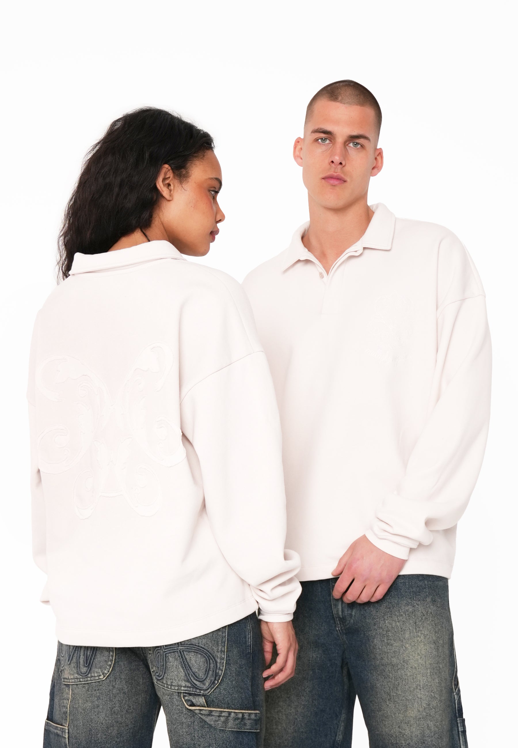 Oversize Longsleeve Polo INSCRIPTION White Sand