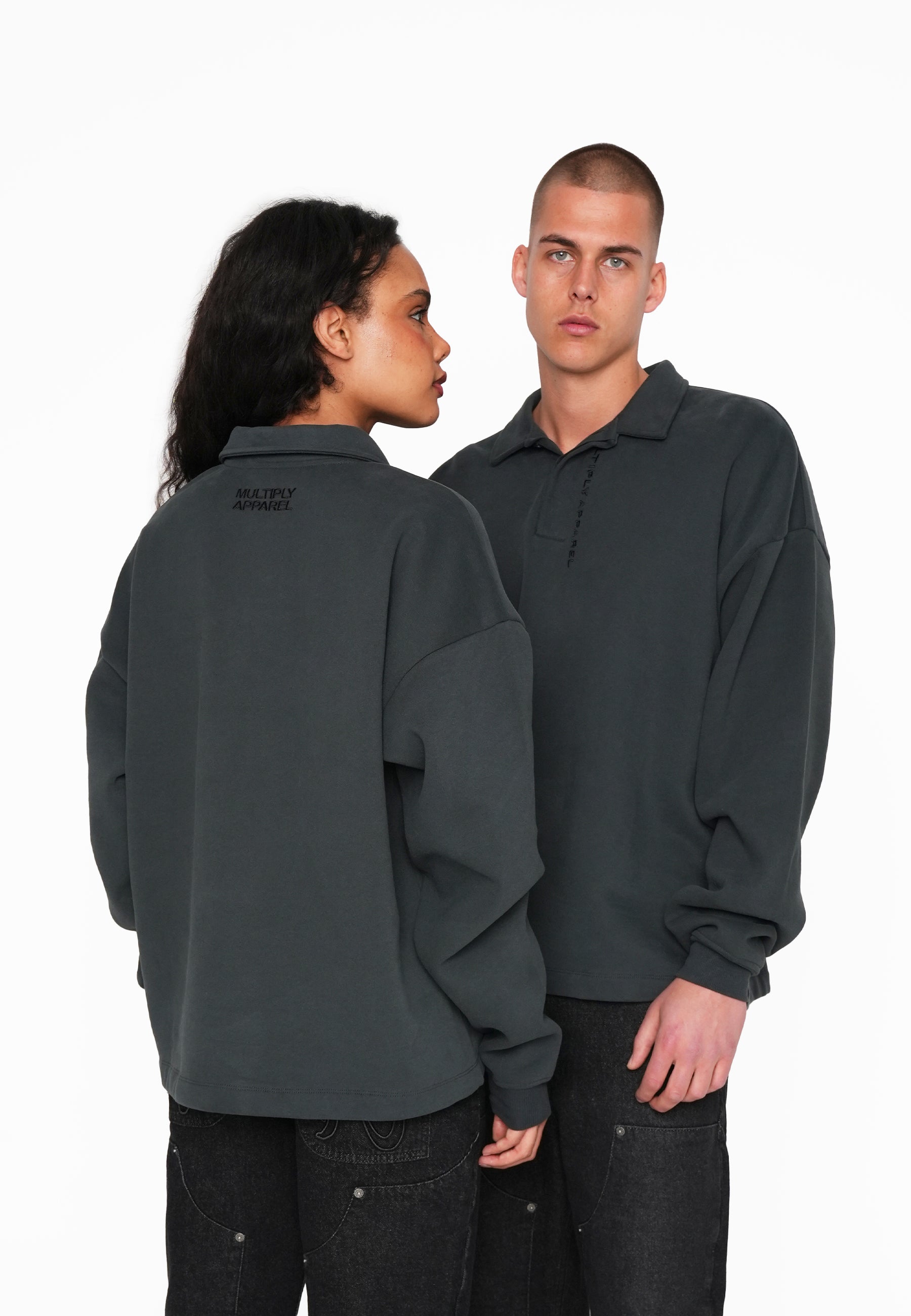 Multiply Apparel Oversize Longsleeve Polo CHUKKER Forest River – weitere Ansicht 2