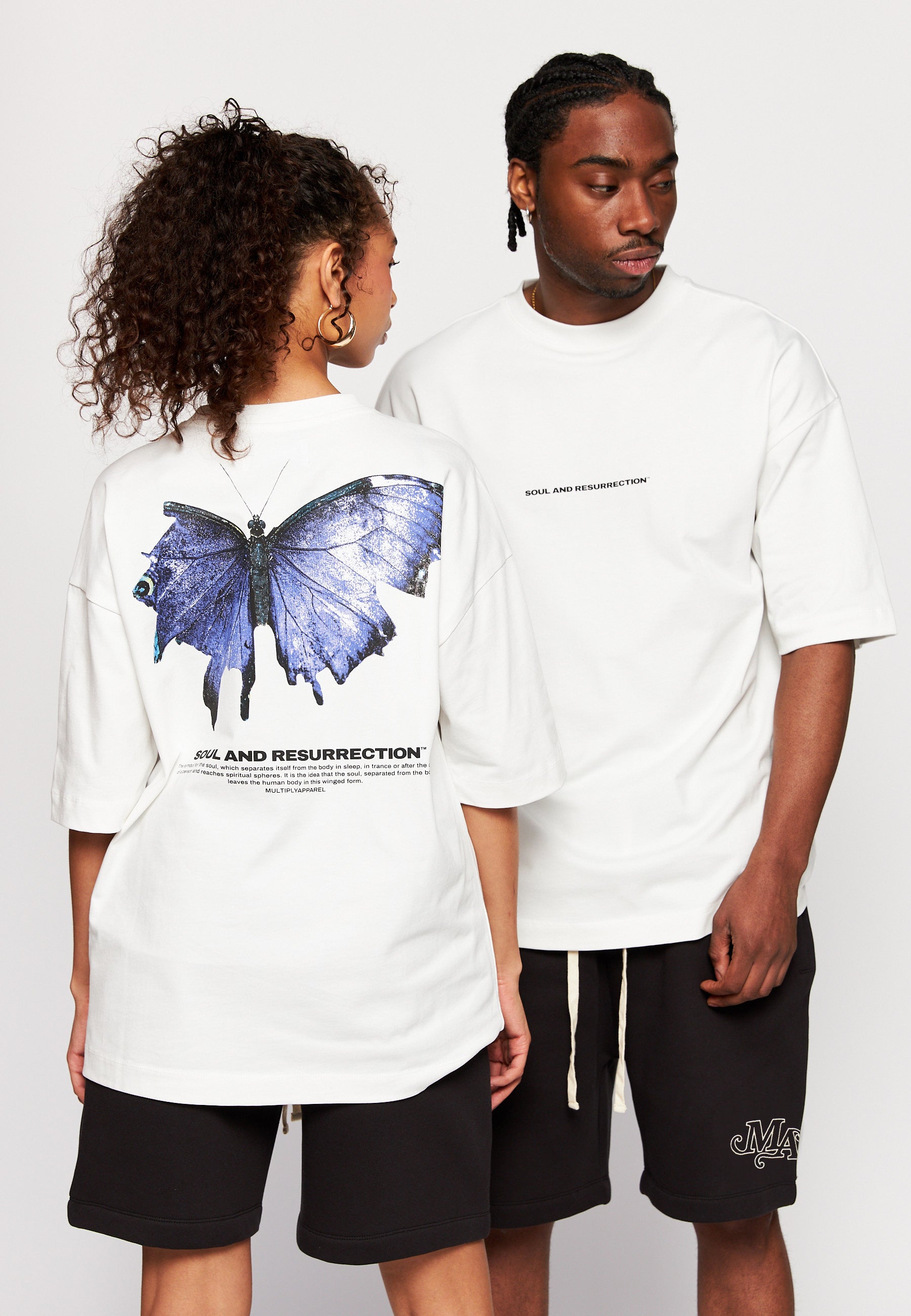 Multiply Apparel Oversize T-Shirt BUTTERFLY Snow White – Frontalansicht