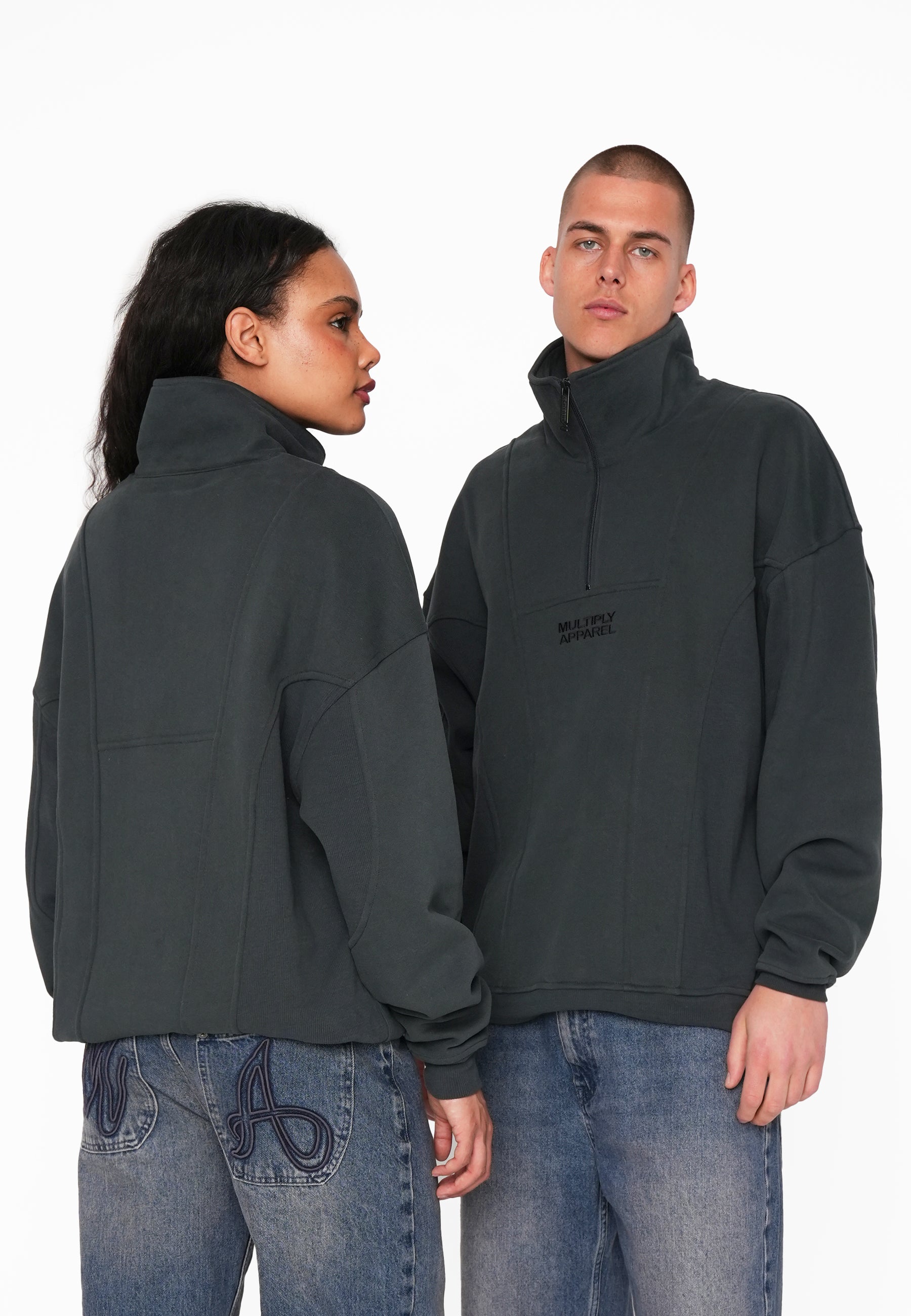 Oversize Half Zip Sweatshirt EXPLORER Forest River