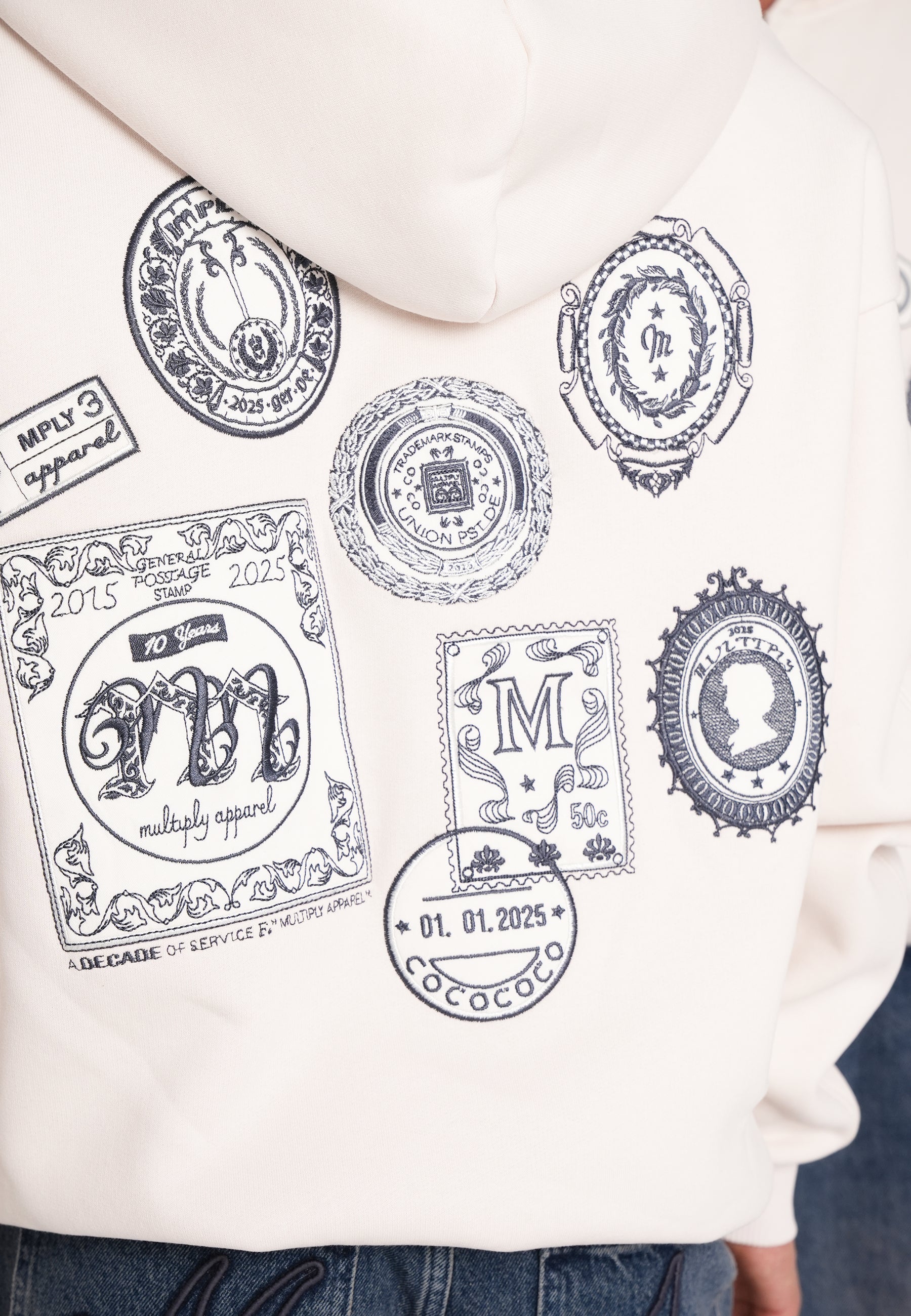 Oversize Zip Hoodie POSTAGE STAMP White Sand