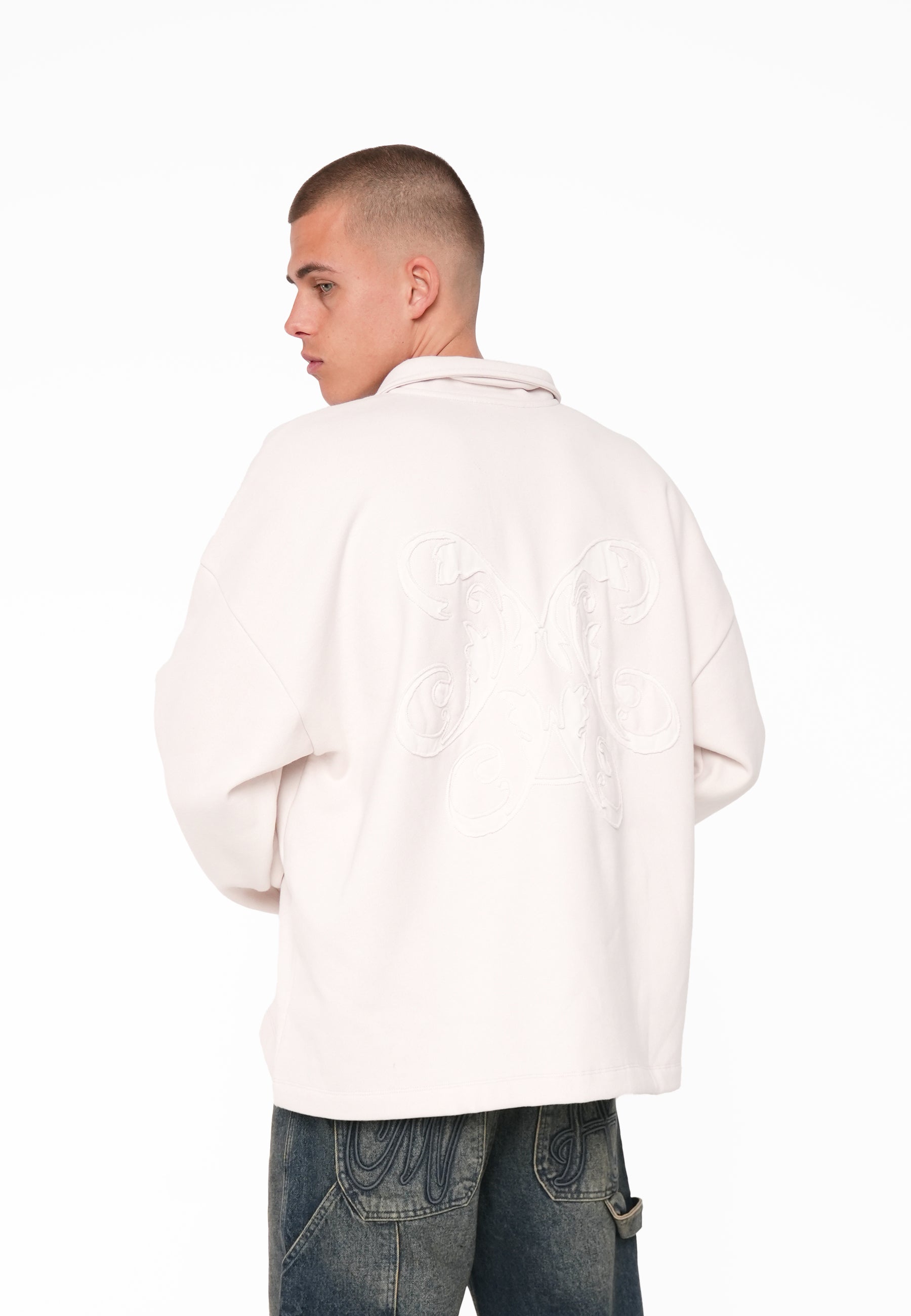 Multiply Apparel Oversize Longsleeve Polo INSCRIPTION White Sand – weitere Ansicht 4