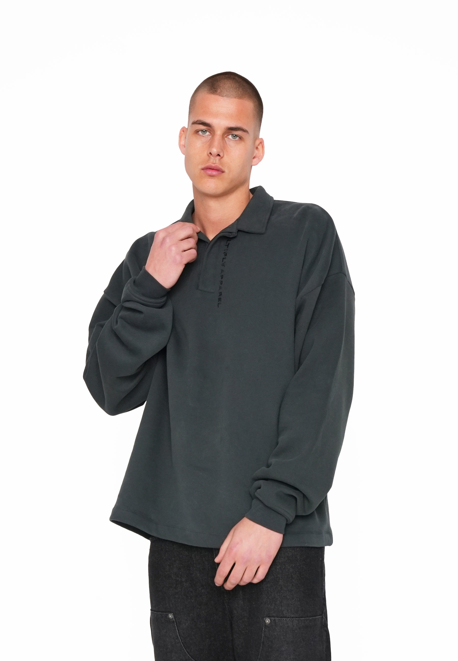 Multiply Apparel Oversize Longsleeve Polo CHUKKER Forest River – weitere Ansicht 4