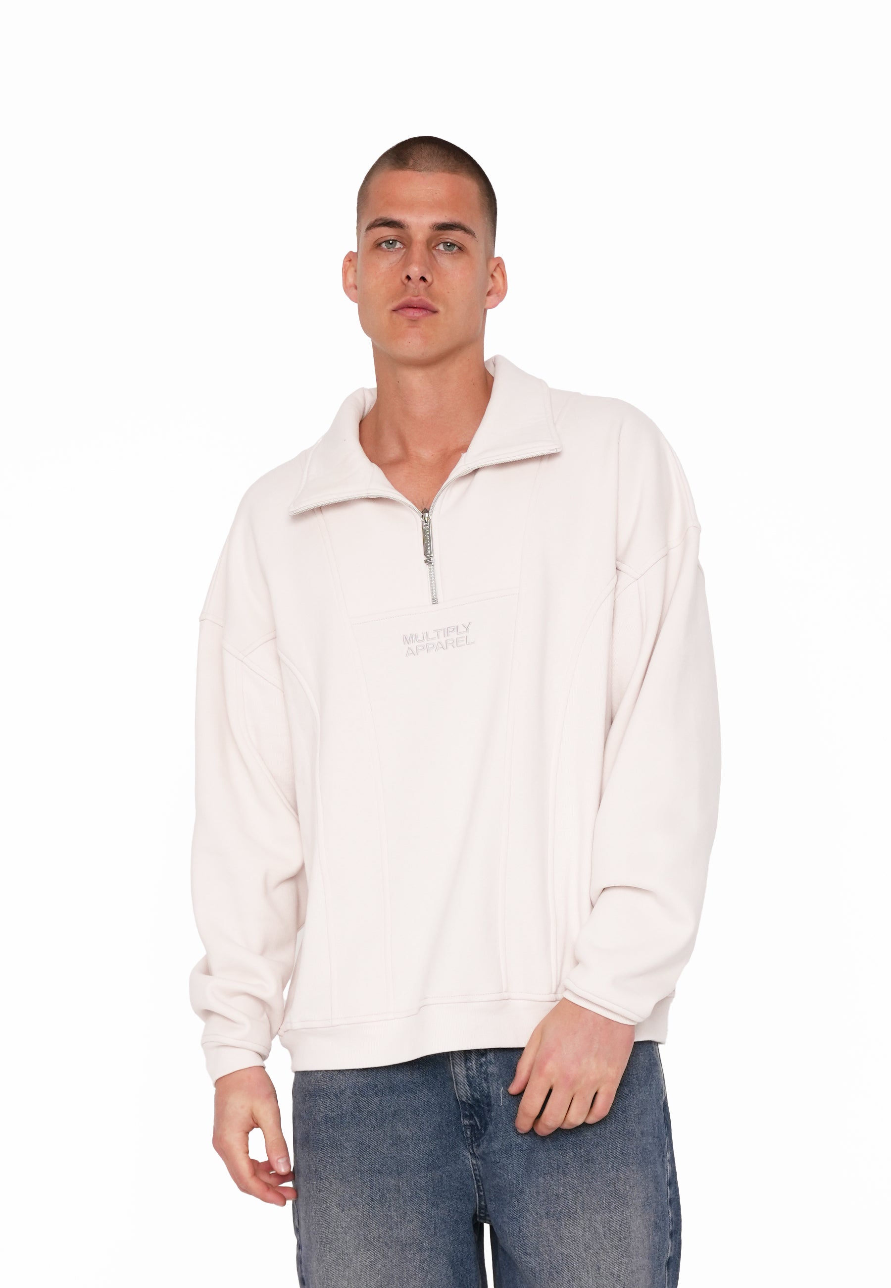 Multiply Apparel Oversize Half Zip Polo EXPLORER White Sand – weitere Ansicht 4