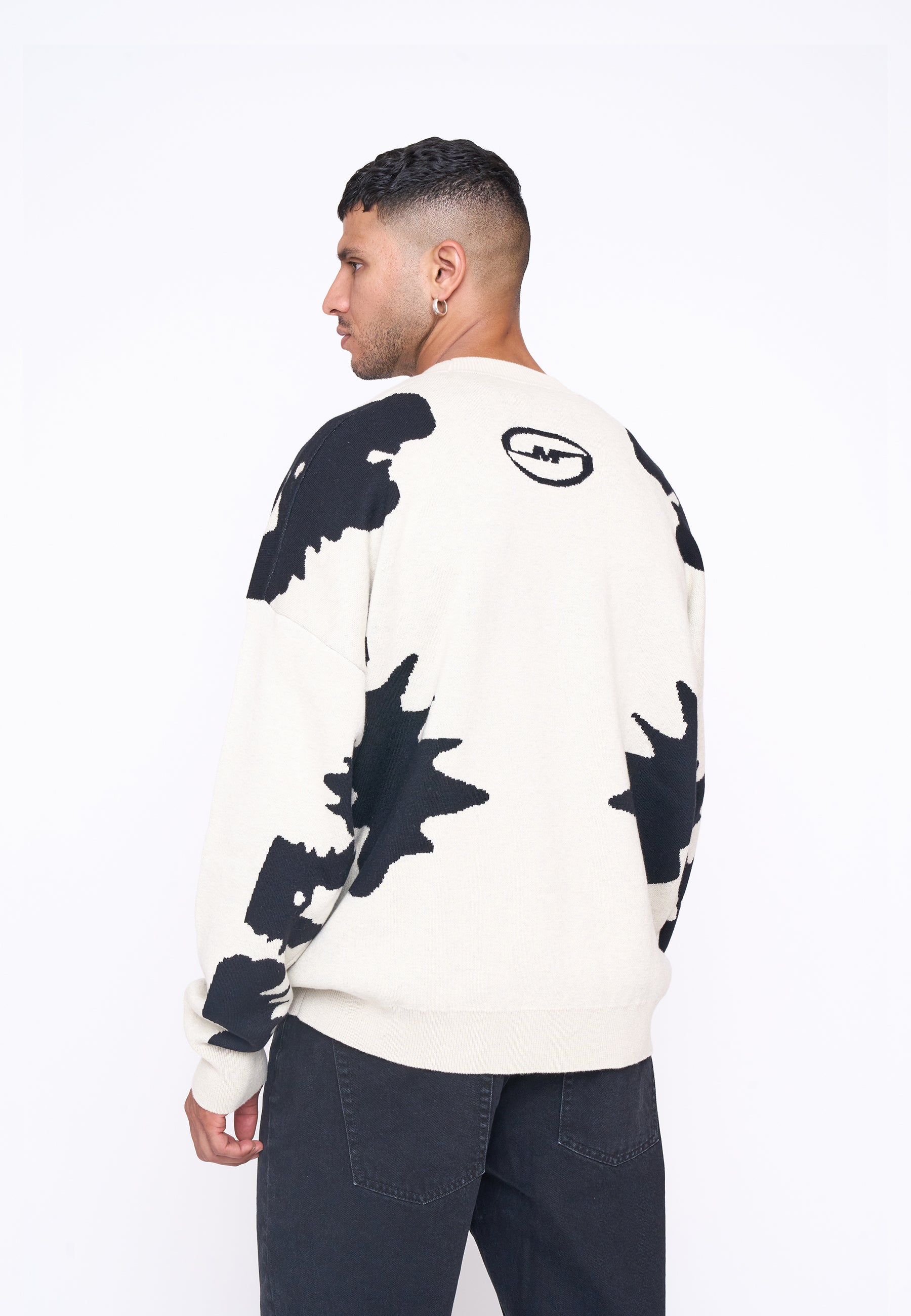 Multiply Apparel Oversize Knit Sweater URBAN White Swan Black – weitere Ansicht 4