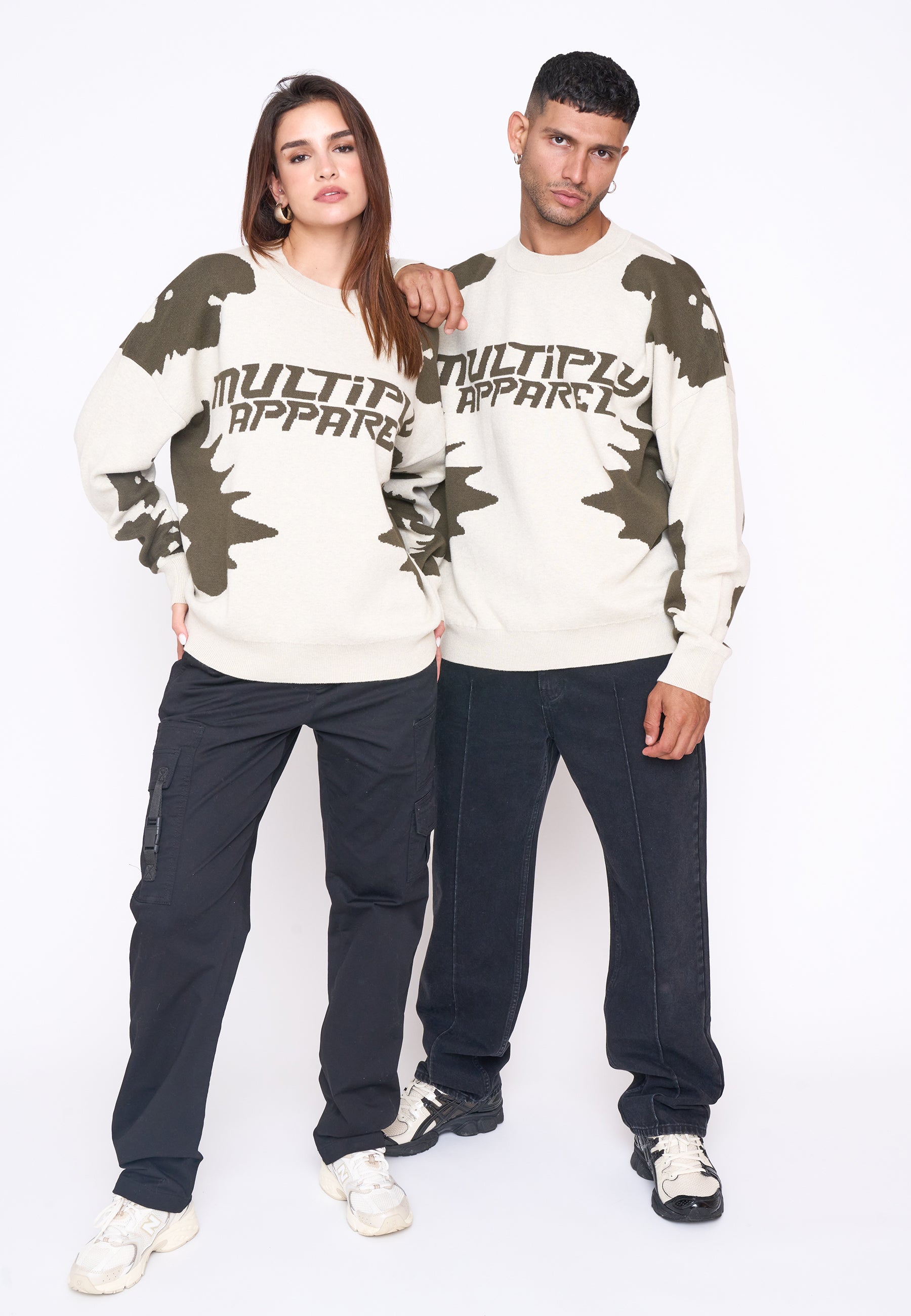 Multiply Apparel Oversize Knit Sweater URBAN White Swan Green – weitere Ansicht 5