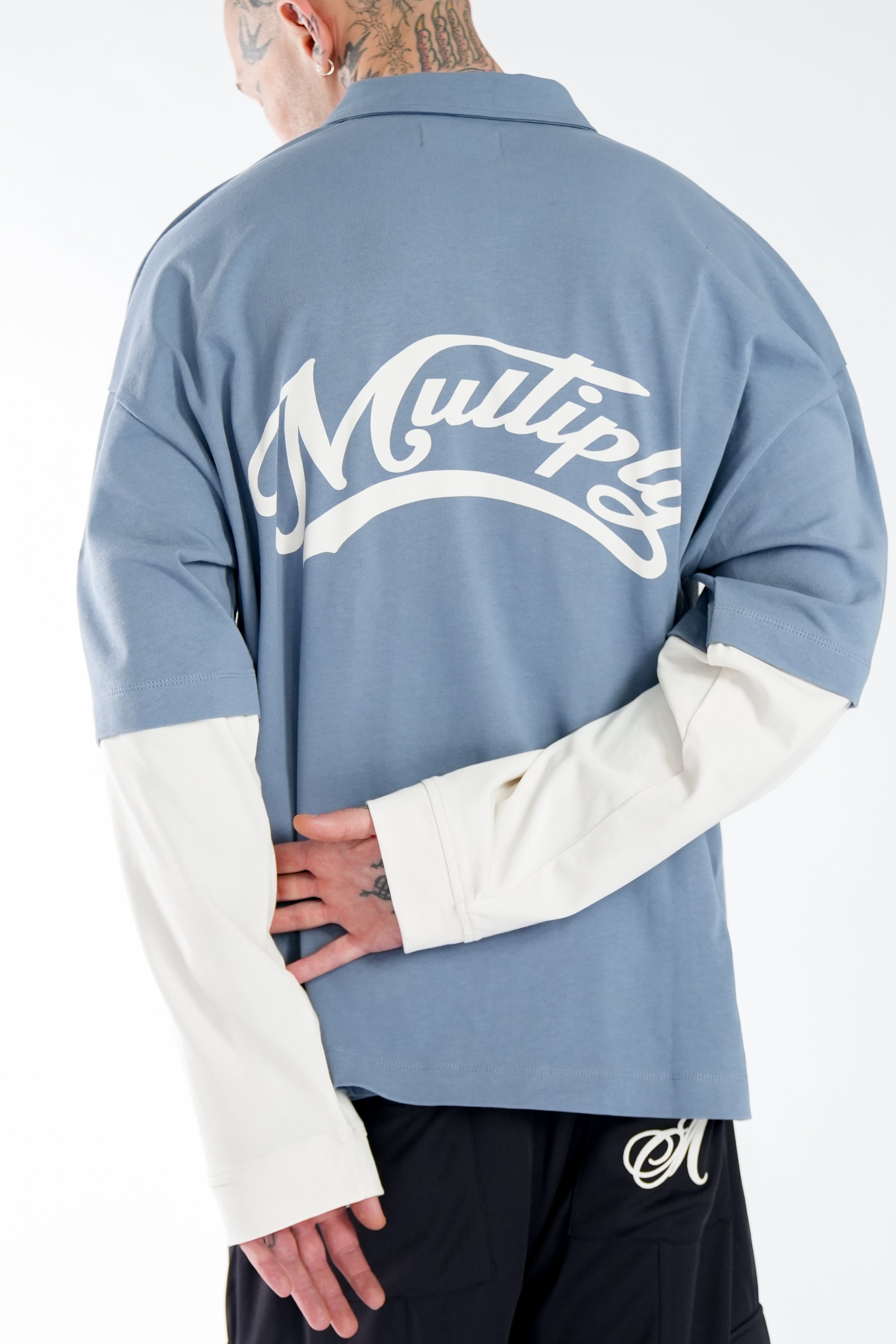 Multiply Apparel Oversize Double Polo MIRROR Flint Stone Washed – weitere Ansicht 4