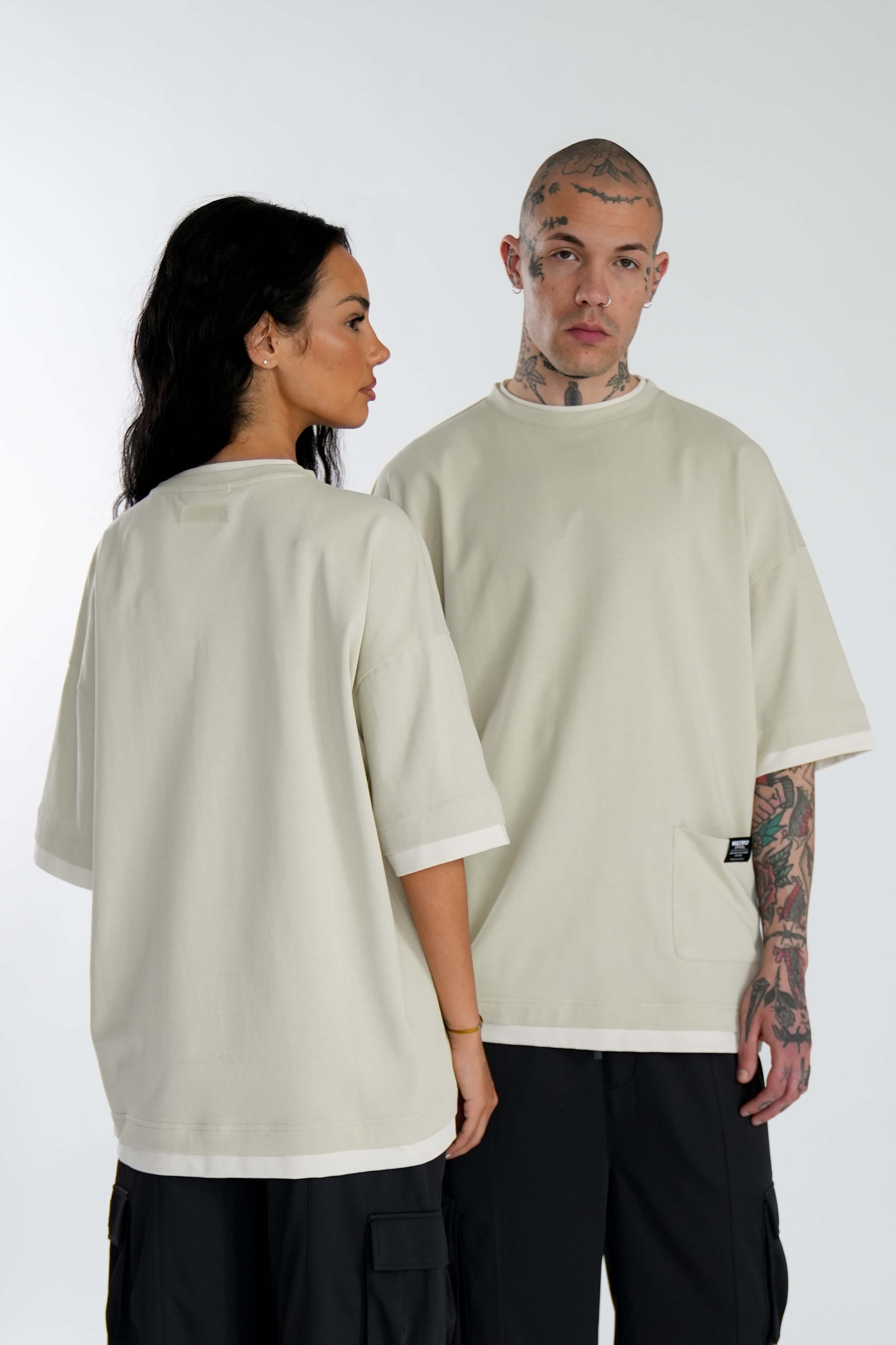 Multiply Apparel Oversize Double T-Shirt UTILITY Pelican – Frontalansicht