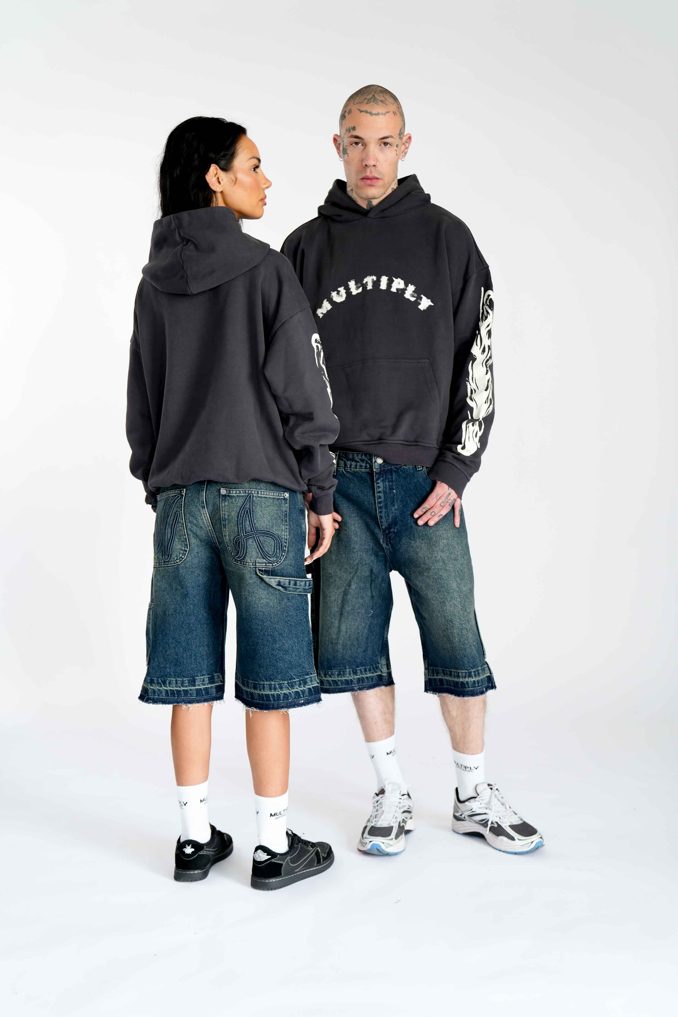 Oversize Hoodie FLAME Black Soda Washed