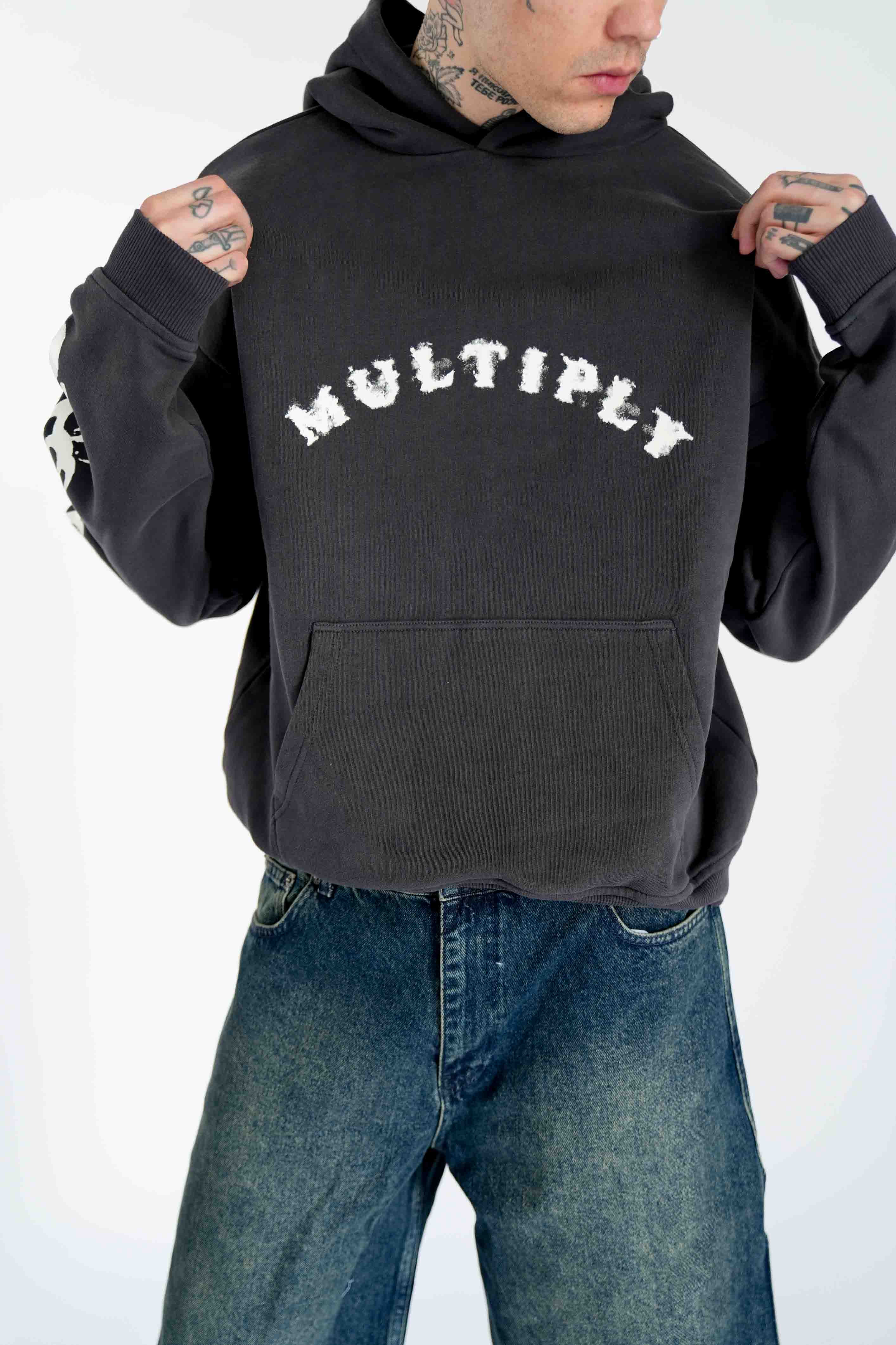 Oversize Hoodie FLAME Black Soda Washed