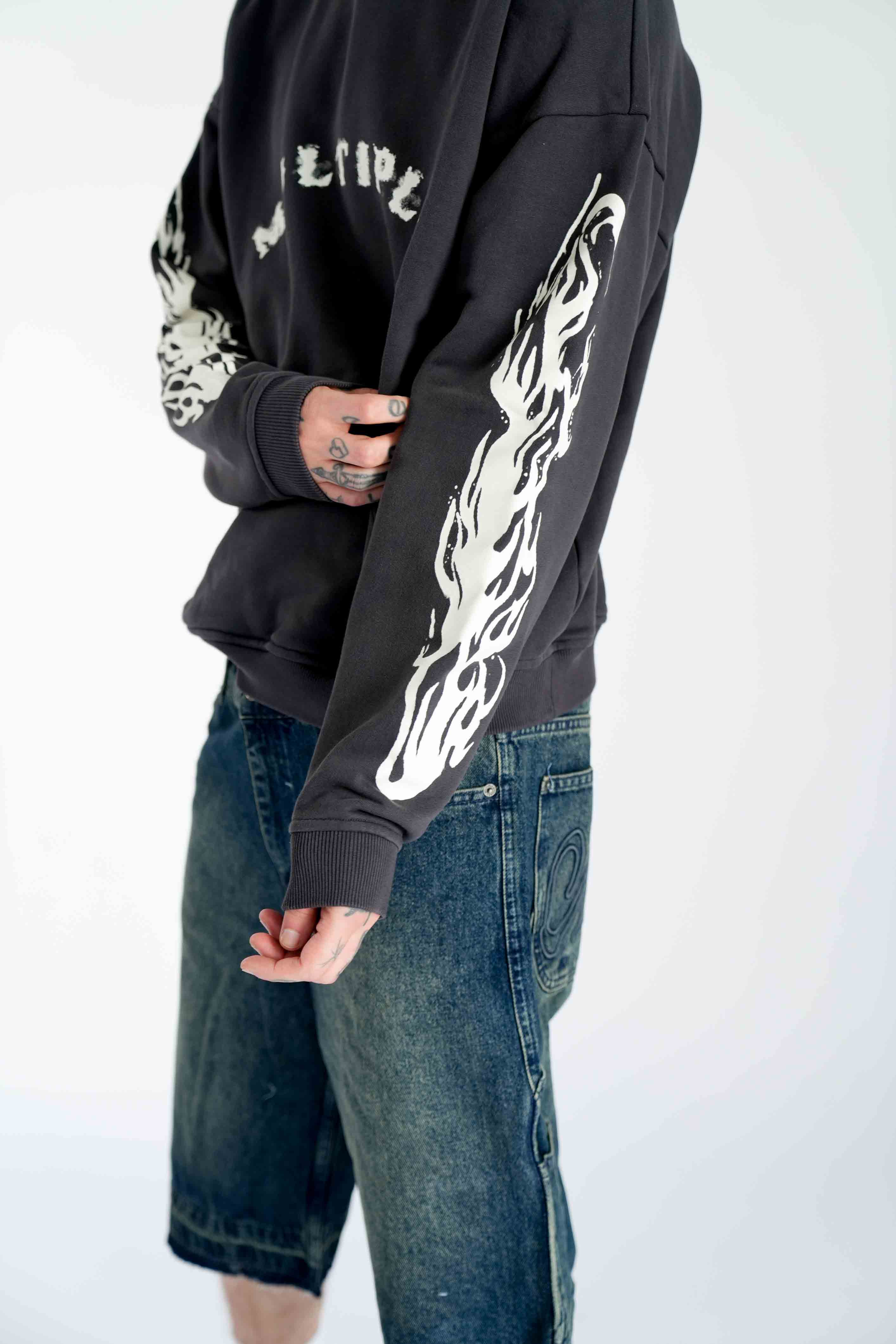 Oversize Hoodie FLAME Black Soda Washed