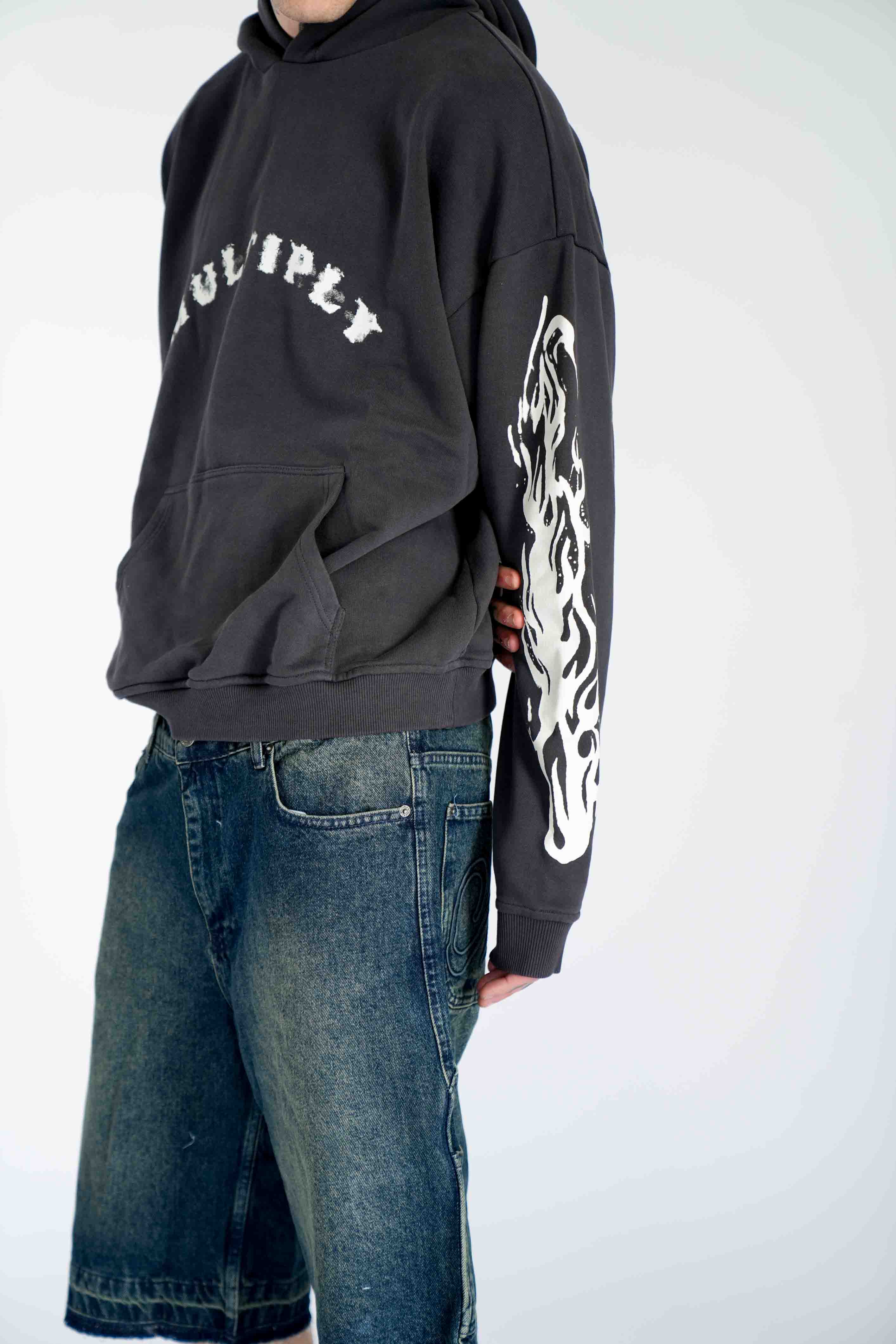 Oversize Hoodie FLAME Black Soda Washed