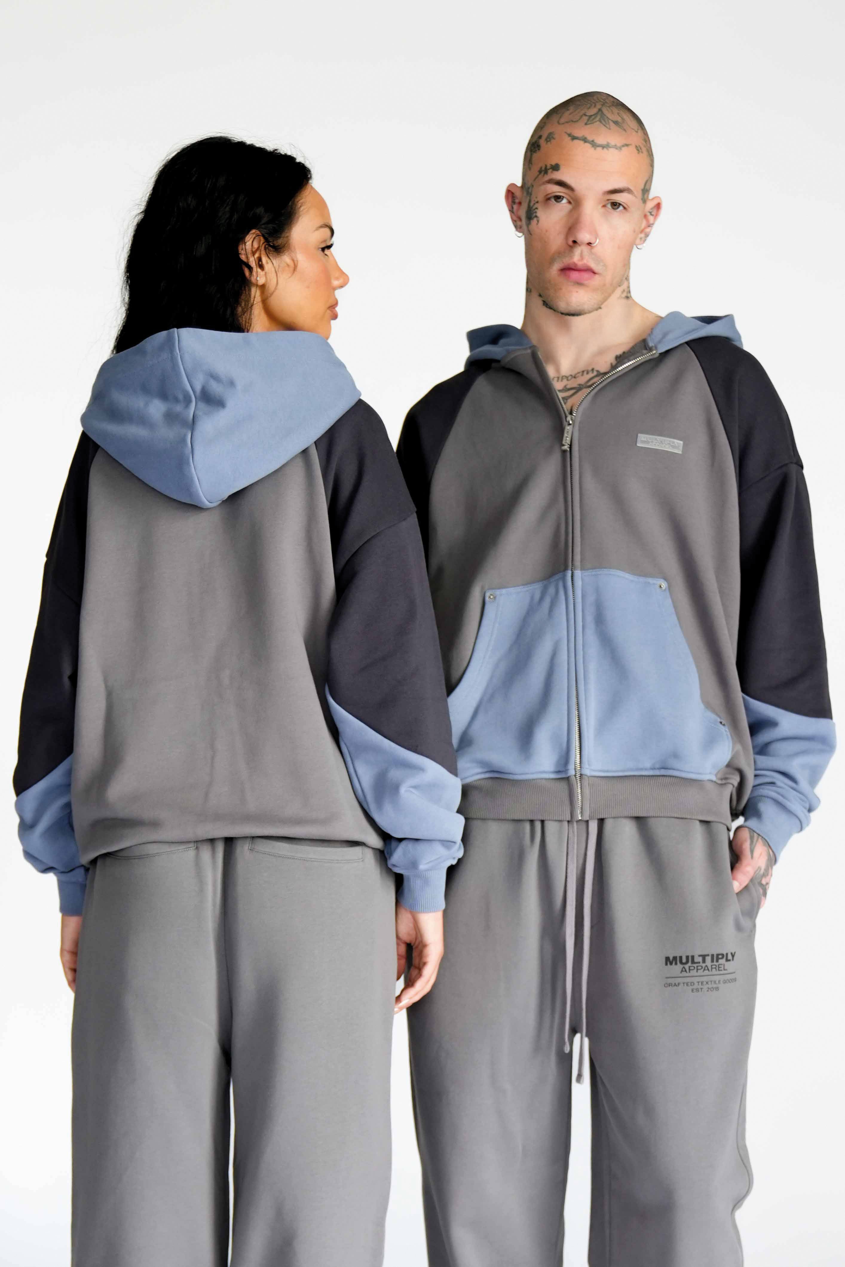 Multiply Apparel Oversize Divided Zip Hoodie REINFORCED Gargoyle – Frontalansicht