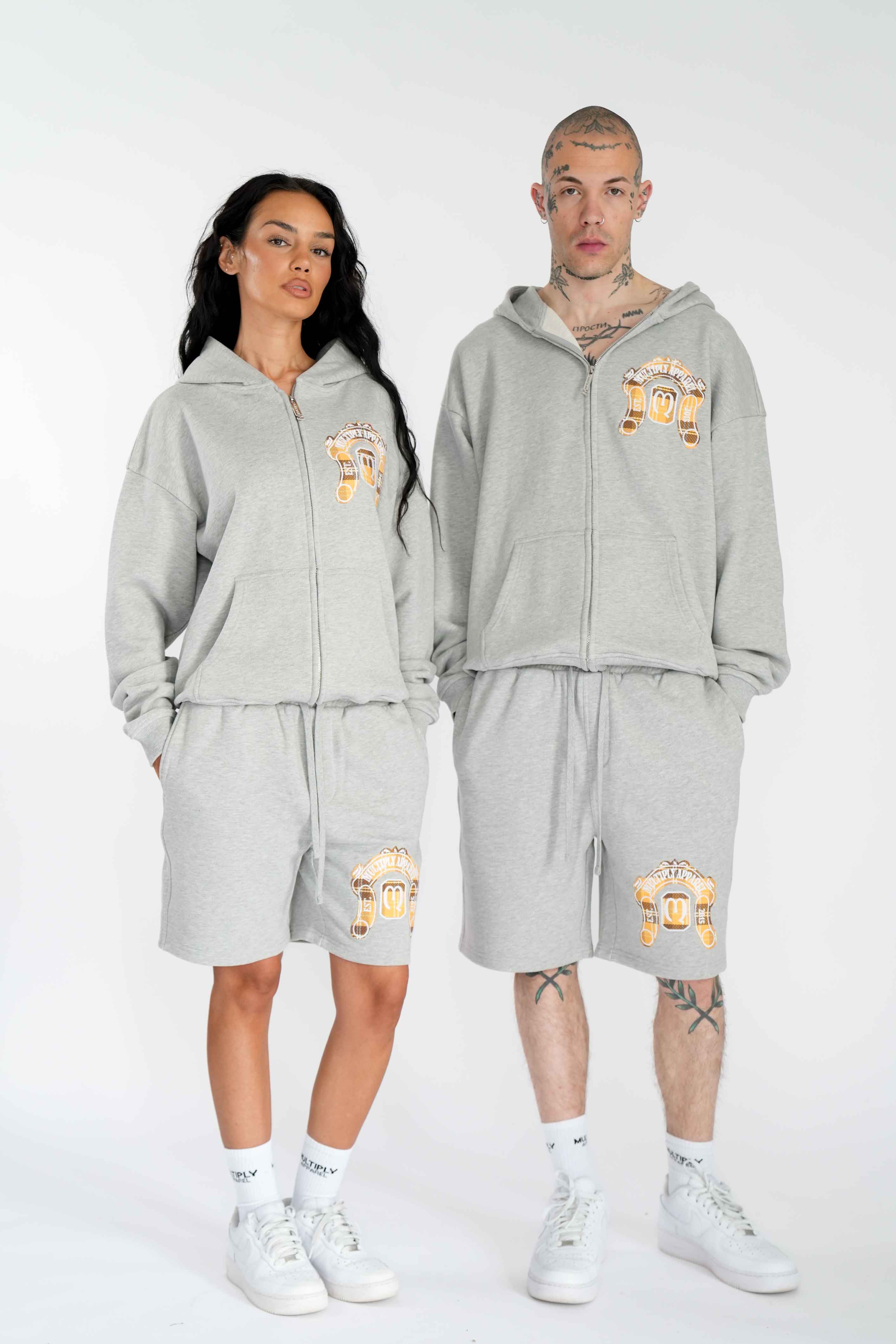 Oversize Zip Hoodie Coat of Arms Grey Melange