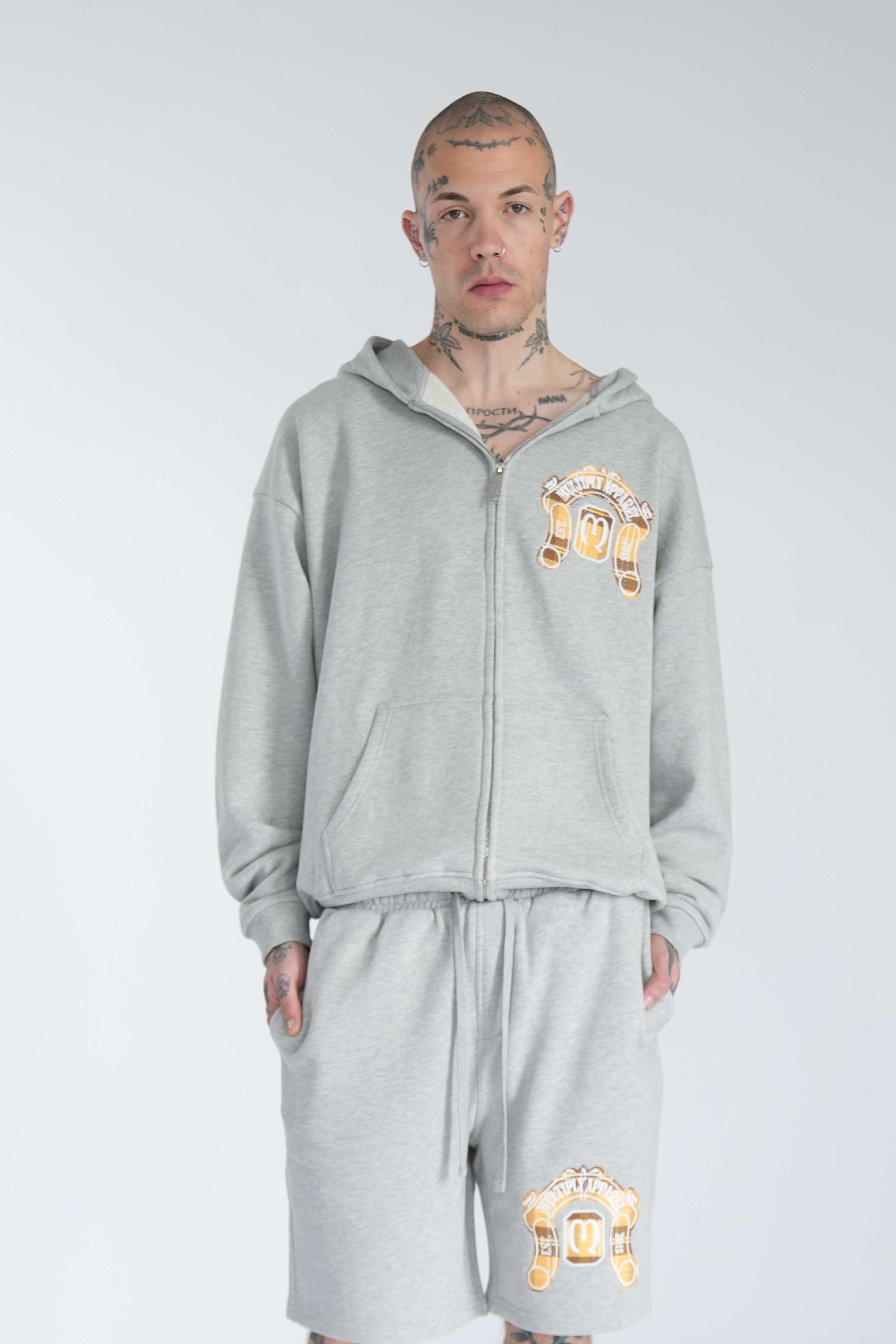 Oversize Zip Hoodie Coat of Arms Grey Melange
