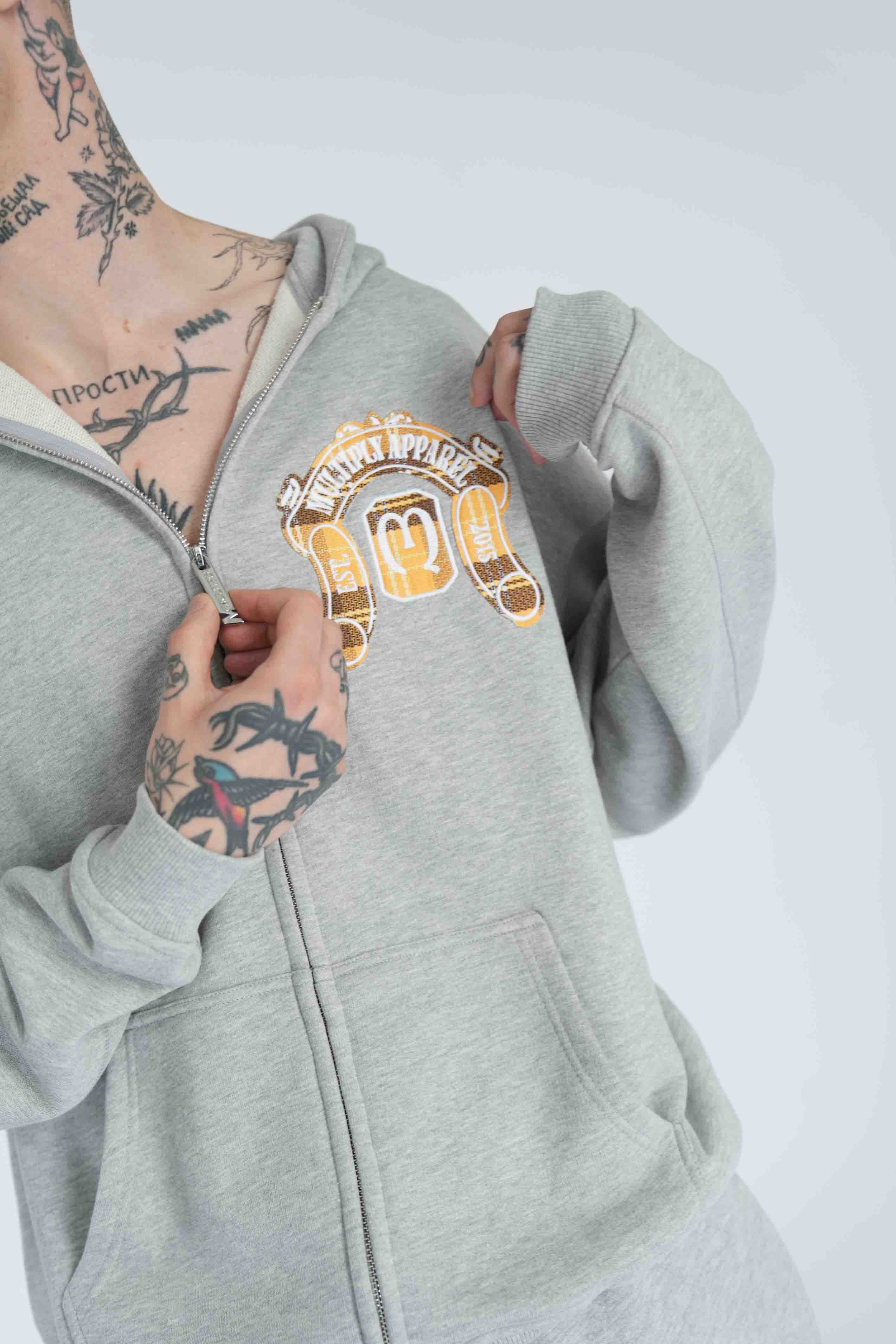 Oversize Zip Hoodie Coat of Arms Grey Melange
