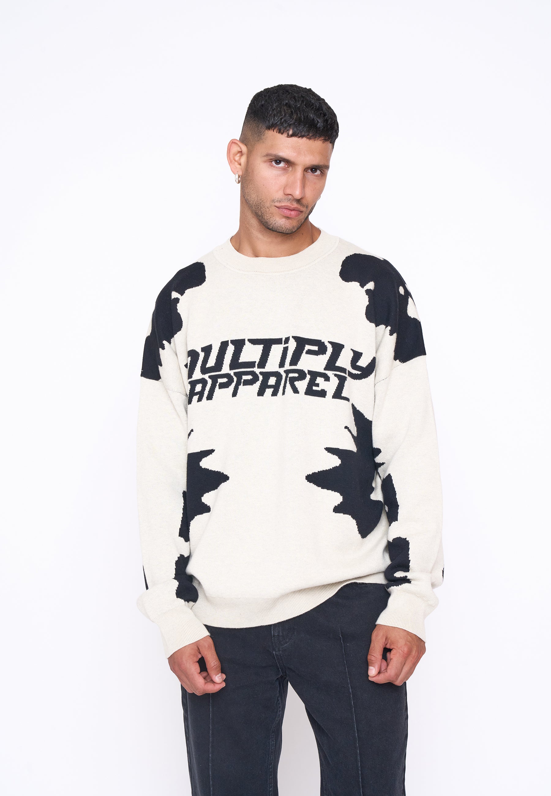 Multiply Apparel Oversize Knit Sweater URBAN White Swan Black – weitere Ansicht 3