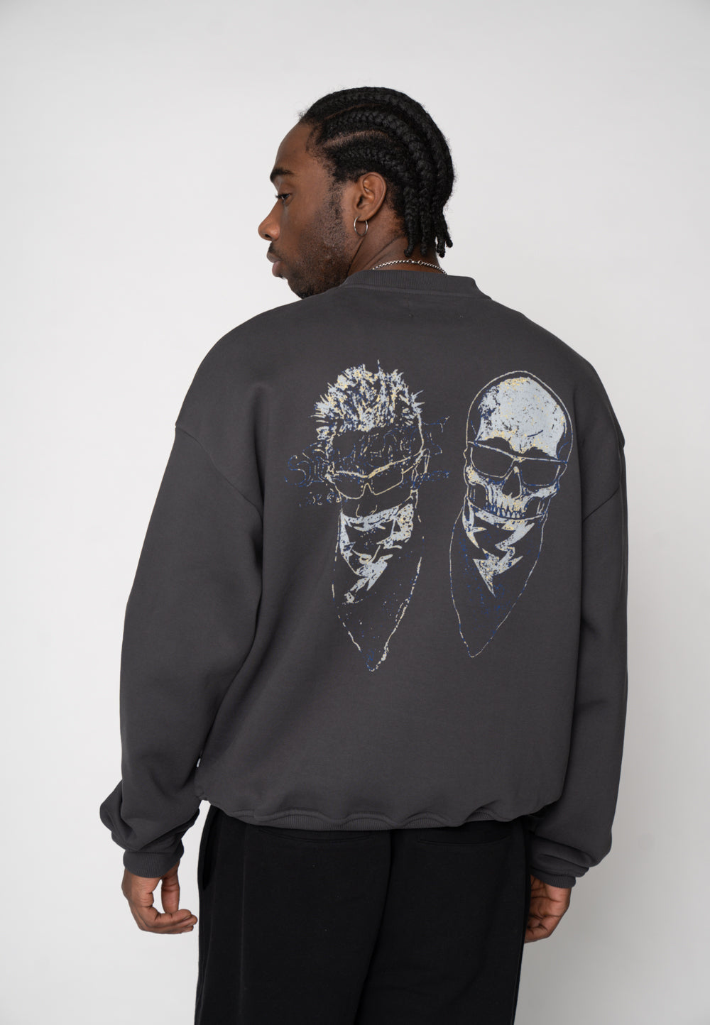 Oversize Sweatshirt SKULL SKETCH Black Soda Washed
