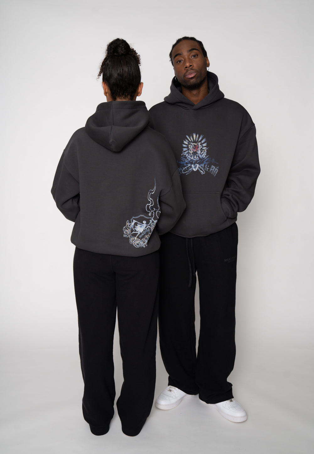 Oversize Hoodie INITIAL SKETCH Black Soda Washed