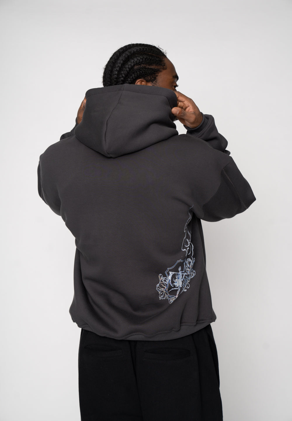 Oversize Hoodie INITIAL SKETCH Black Soda Washed