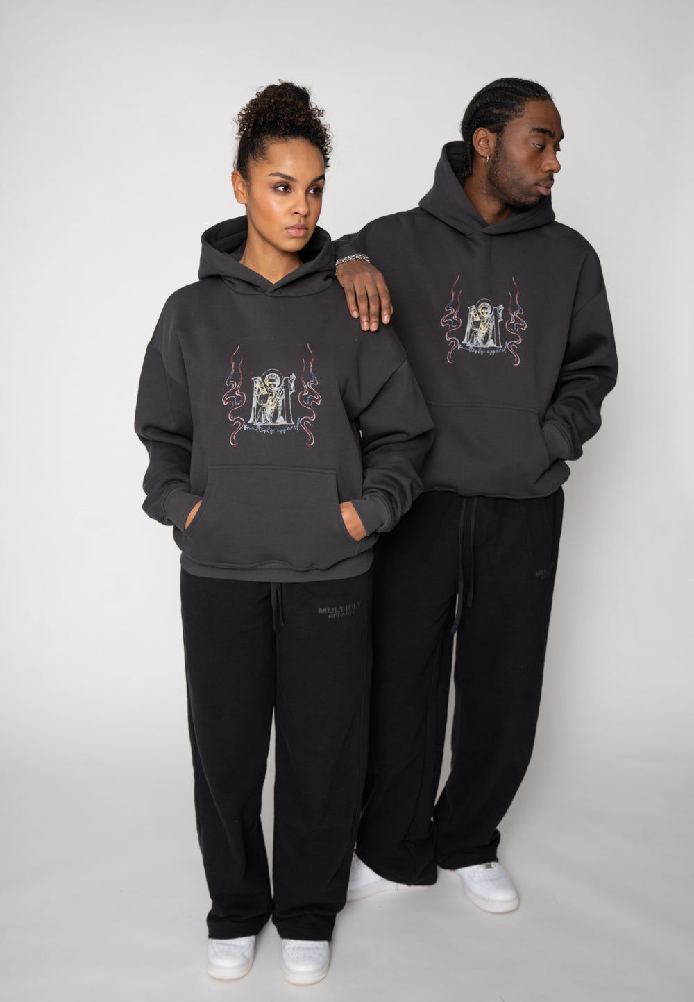 Oversize Hoodie BIRD SKETCH Black Soda Washed