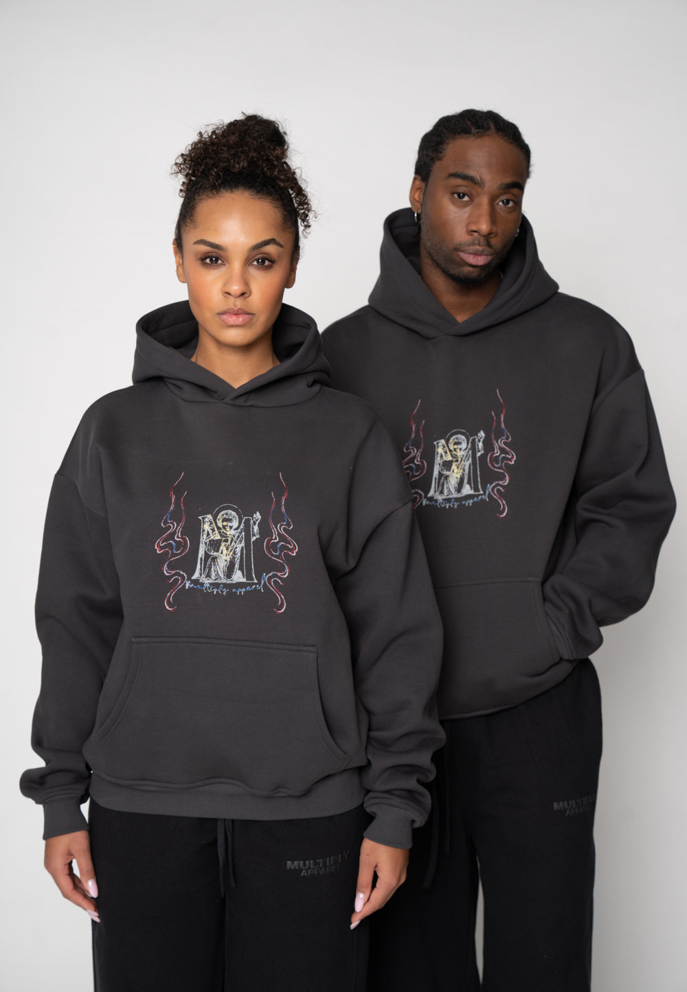 Multiply Apparel Oversize Hoodie BIRD SKETCH Black Soda Washed – weitere Ansicht 3