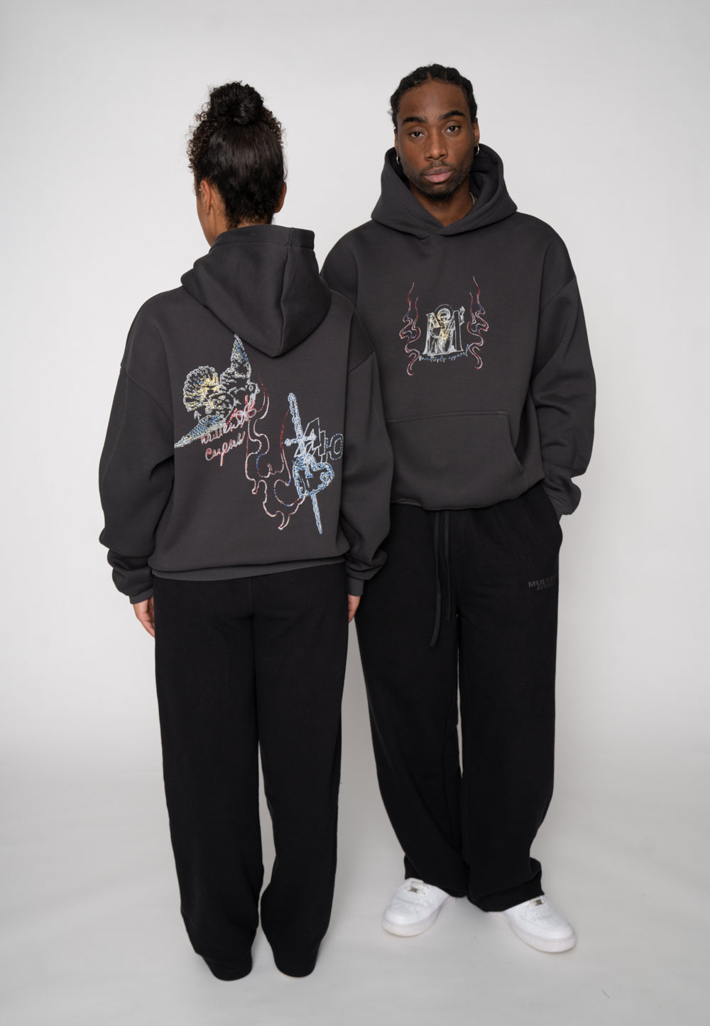 Multiply Apparel Oversize Hoodie BIRD SKETCH Black Soda Washed – weitere Ansicht 4