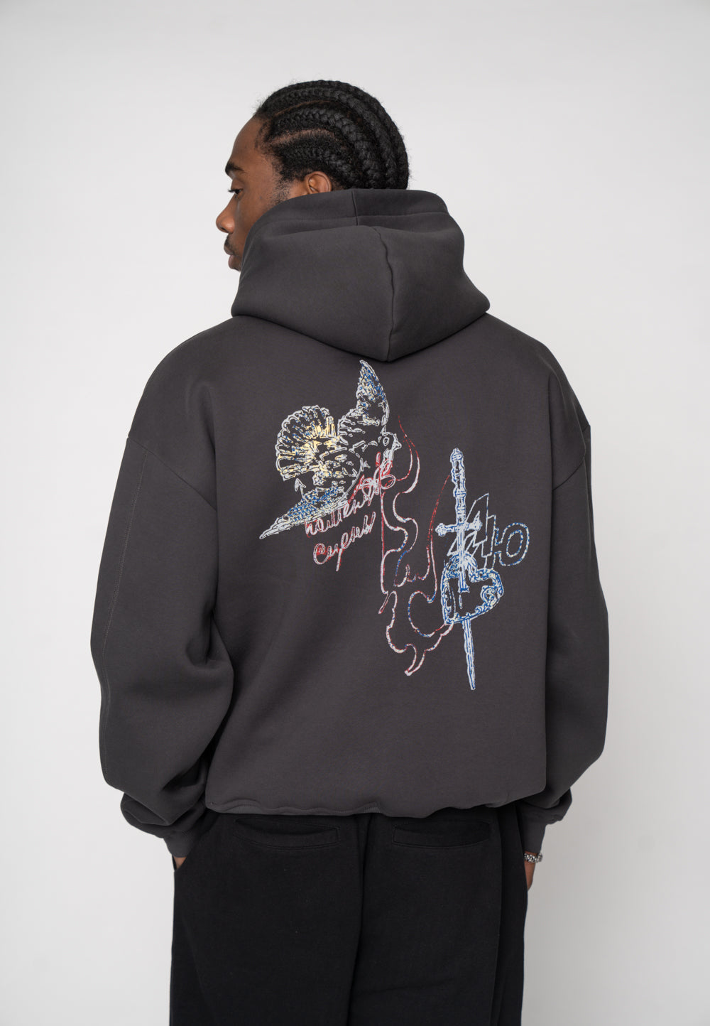 Multiply Apparel Oversize Hoodie BIRD SKETCH Black Soda Washed – weitere Ansicht 8