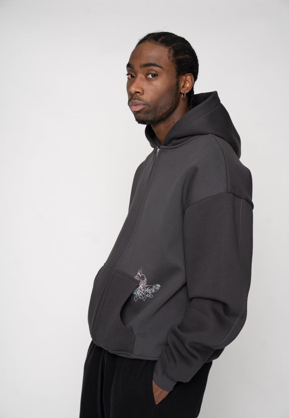 Multiply Apparel Oversize Zip Hoodie FAIRY SKETCH Black Soda Washed – weitere Ansicht 6