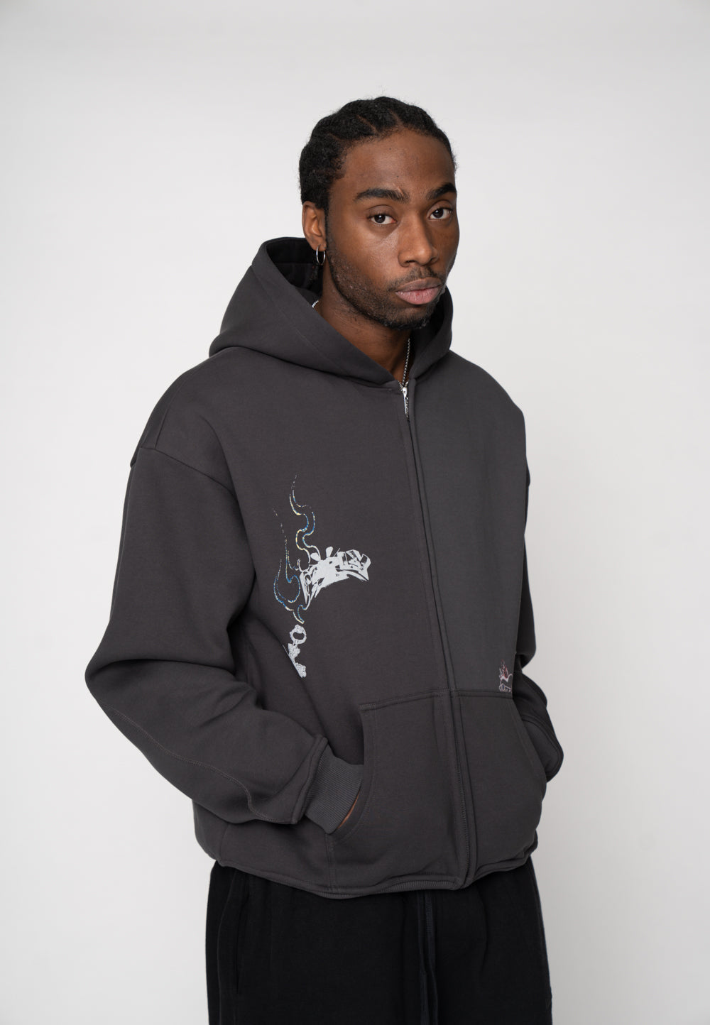 Multiply Apparel Oversize Zip Hoodie FAIRY SKETCH Black Soda Washed – weitere Ansicht 7