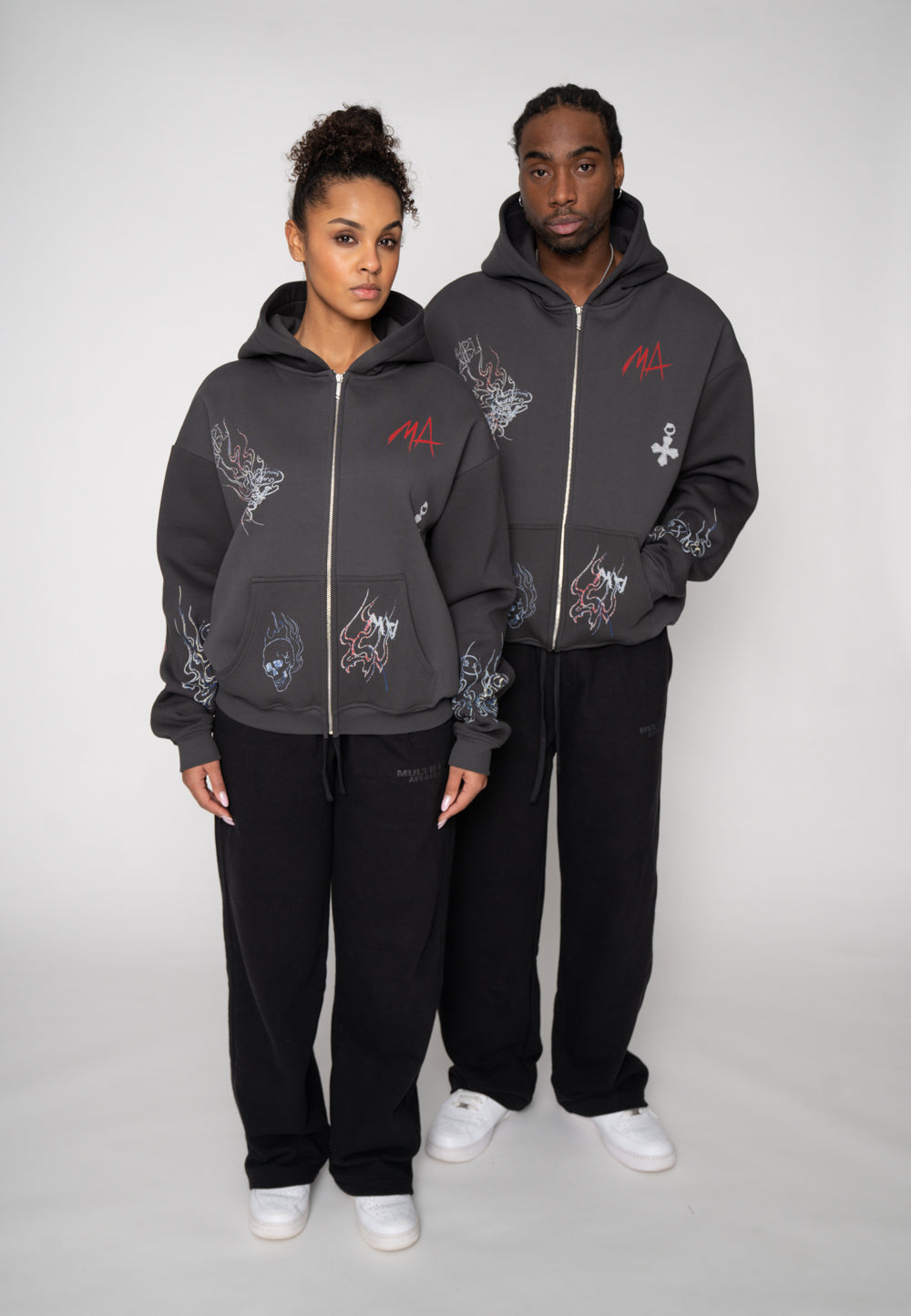 Oversize Zip Hoodie MA SKETCH Black Soda Washed