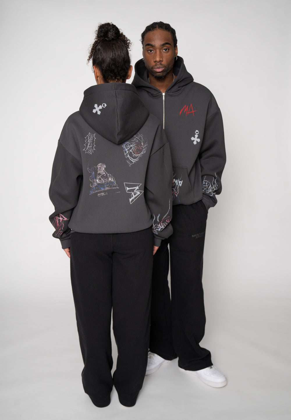 Oversize Zip Hoodie MA SKETCH Black Soda Washed