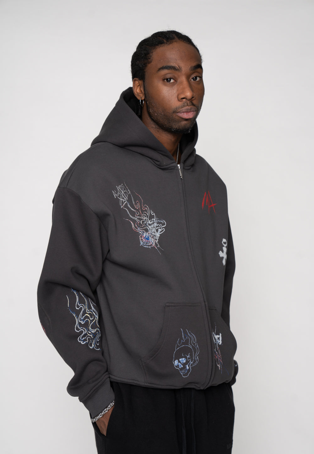 Multiply Apparel Oversize Zip Hoodie MA SKETCH Black Soda Washed – weitere Ansicht 7