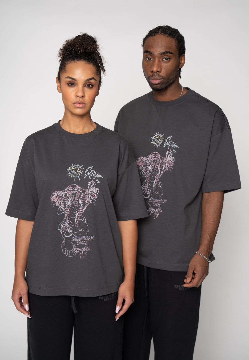 Multiply Apparel Oversize T-Shirt SNAKE SKETCH Black Soda Washed – weitere Ansicht 4
