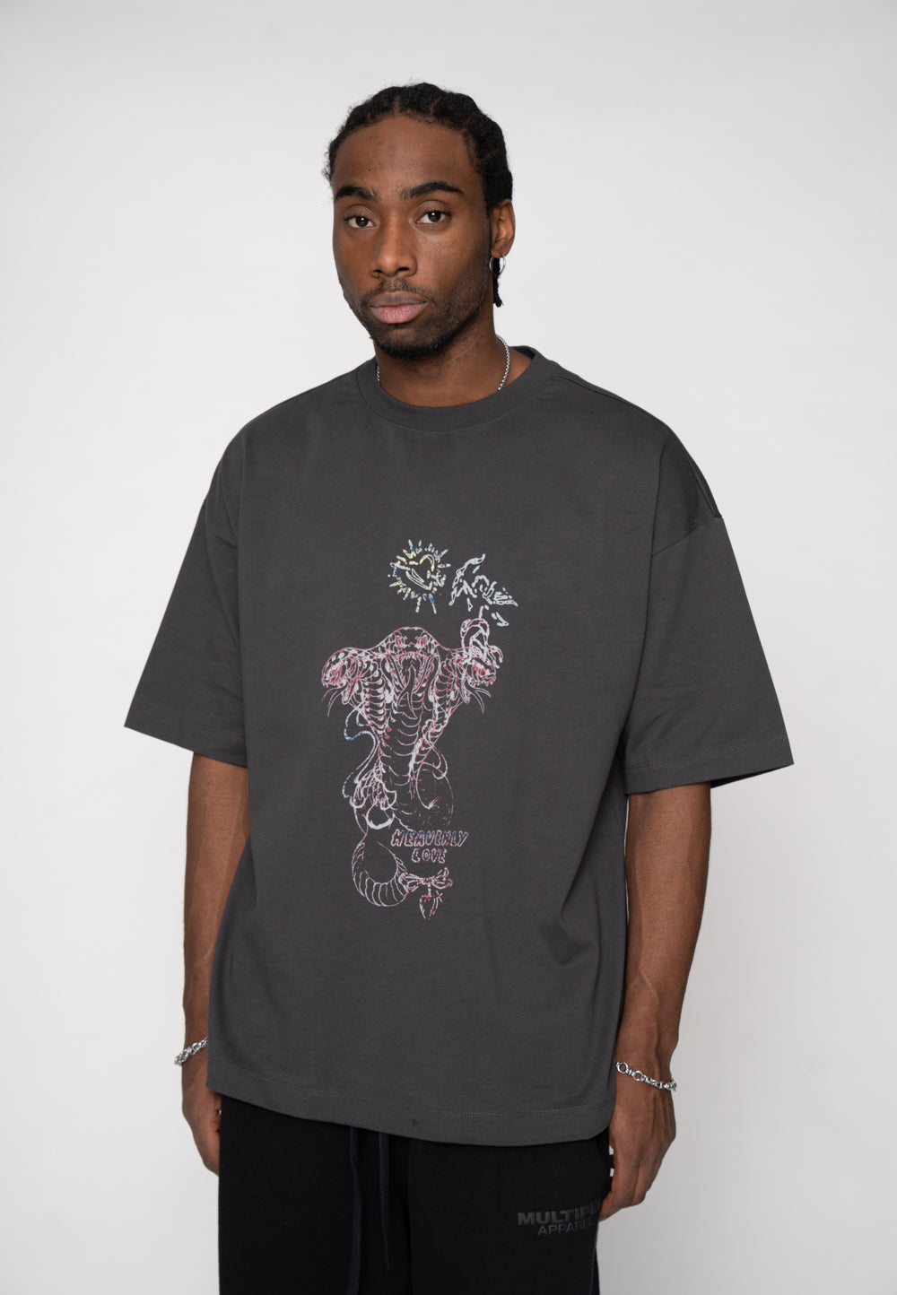 Multiply Apparel Oversize T-Shirt SNAKE SKETCH Black Soda Washed – weitere Ansicht 7