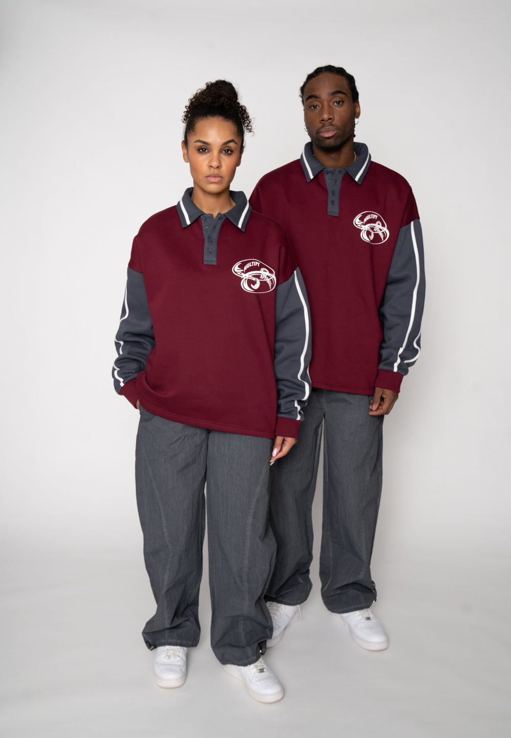 Multiply Apparel Oversize Sweatshirt Polo RAD Maroon Red – weitere Ansicht 3
