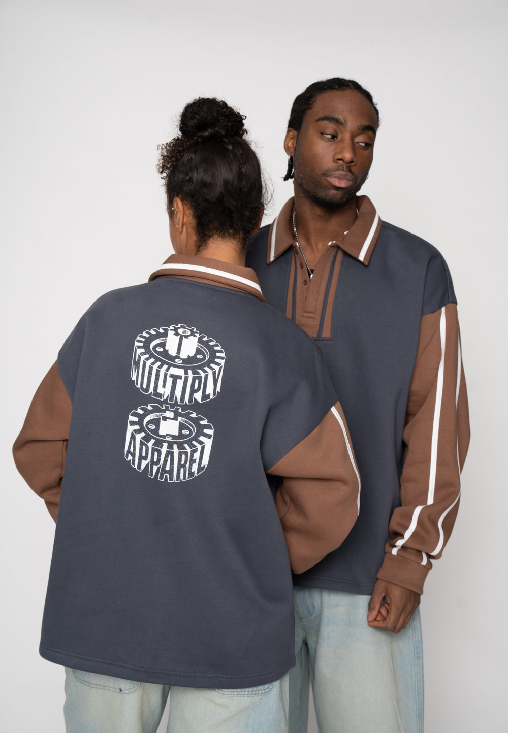 Multiply Apparel Oversize Sweatshirt Polo GRIND Ombre Blue – Frontalansicht