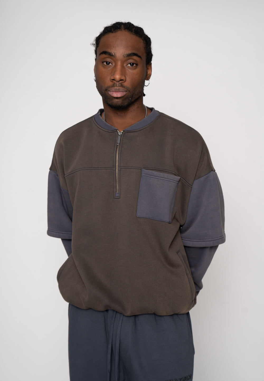Multiply Apparel Oversize Half Zip VARIED Odyssey Grey – weitere Ansicht 4