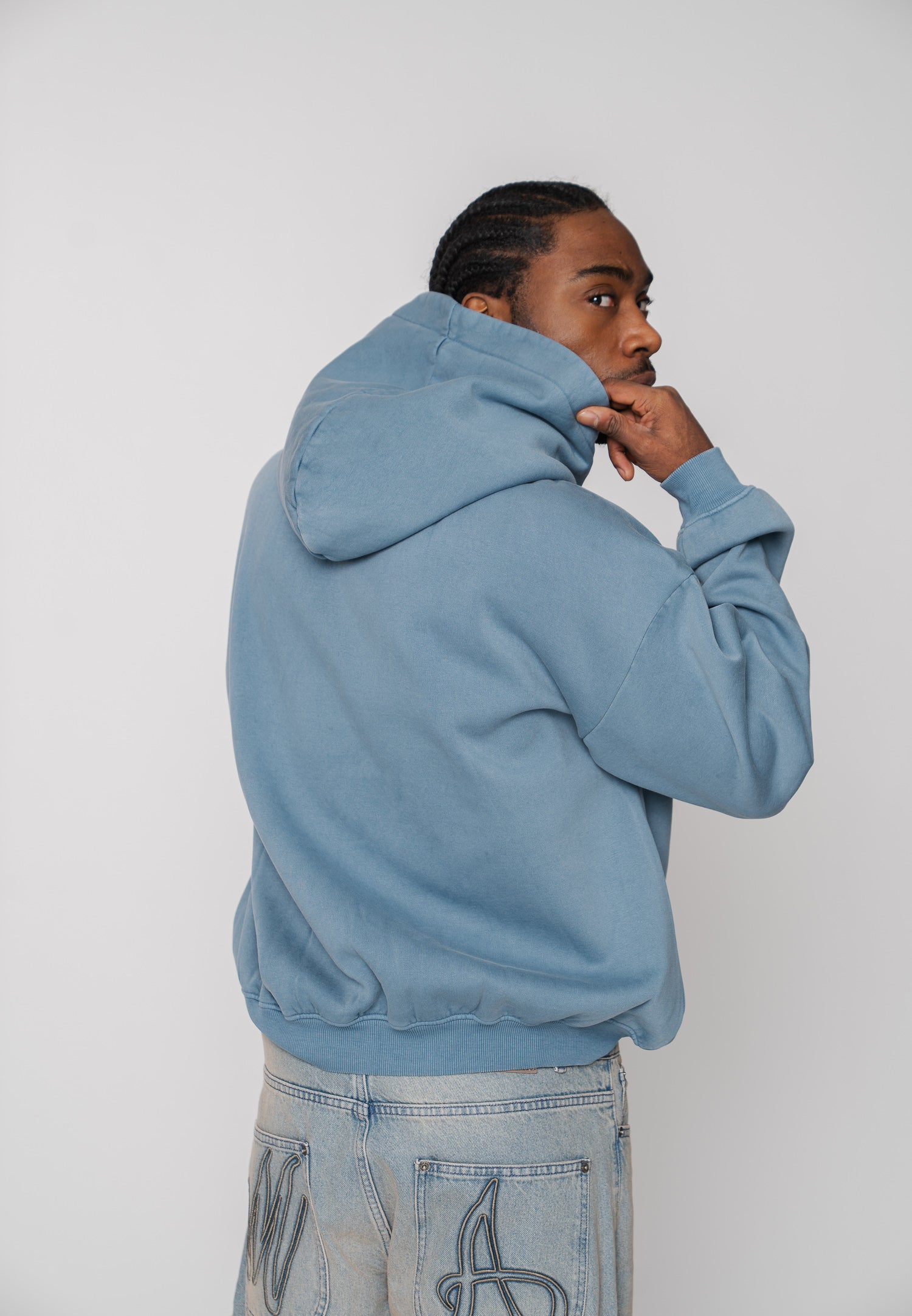 Multiply Apparel Oversize Zip Hoodie FACE PRINT Bluefin Washed – weitere Ansicht 3