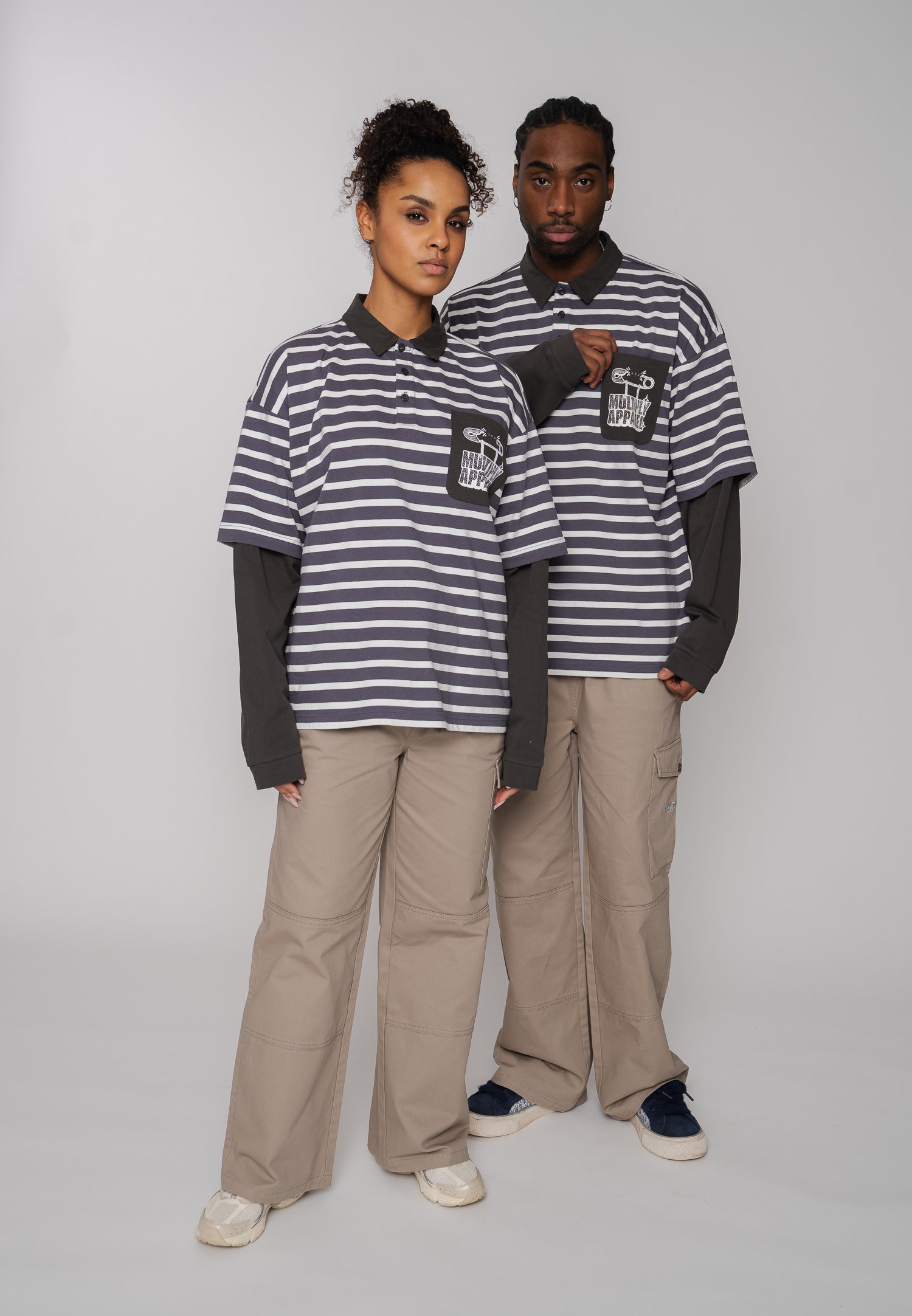 Oversize Longsleeve Polo STREAK Black Soda Washed