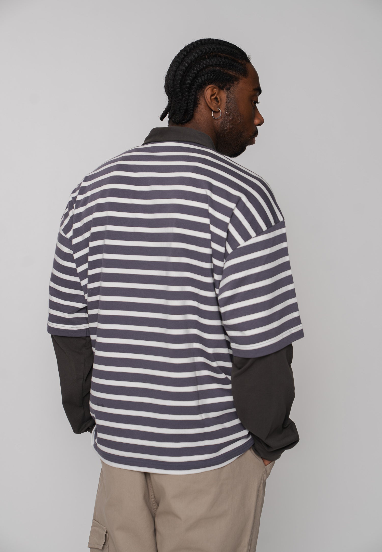 Oversize Longsleeve Polo STREAK Black Soda Washed