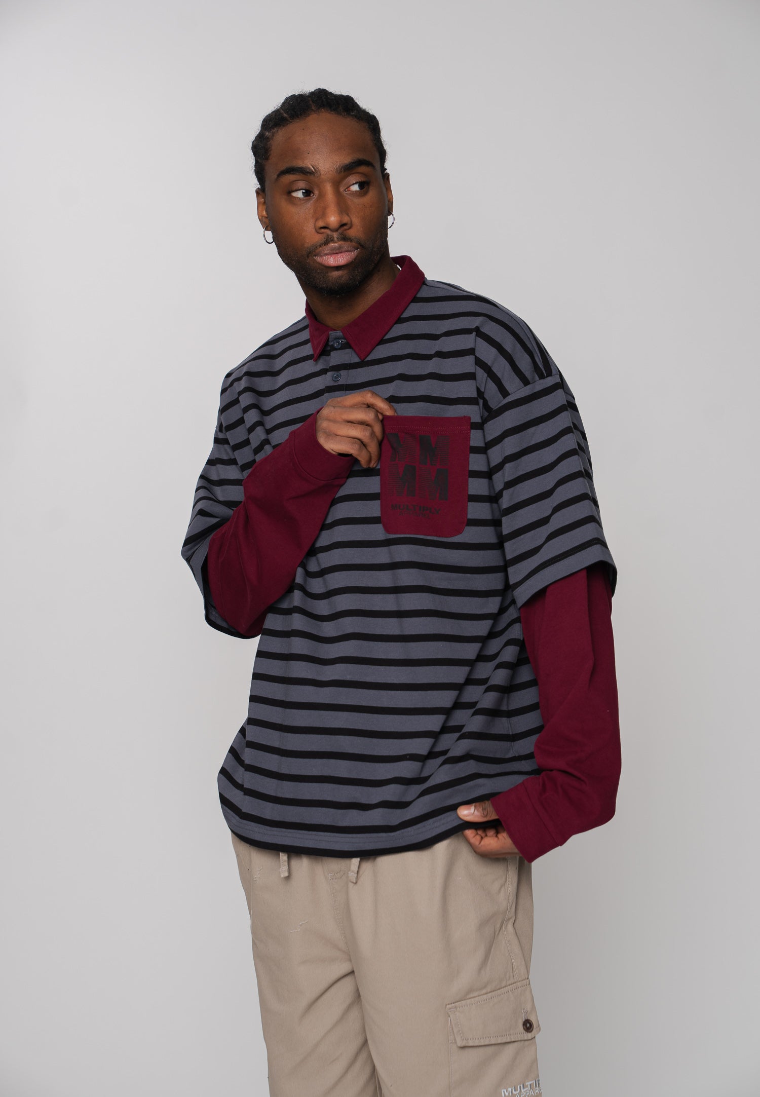 Multiply Apparel Oversize Longsleeve Polo DIVISION Maroon Red – weitere Ansicht 4