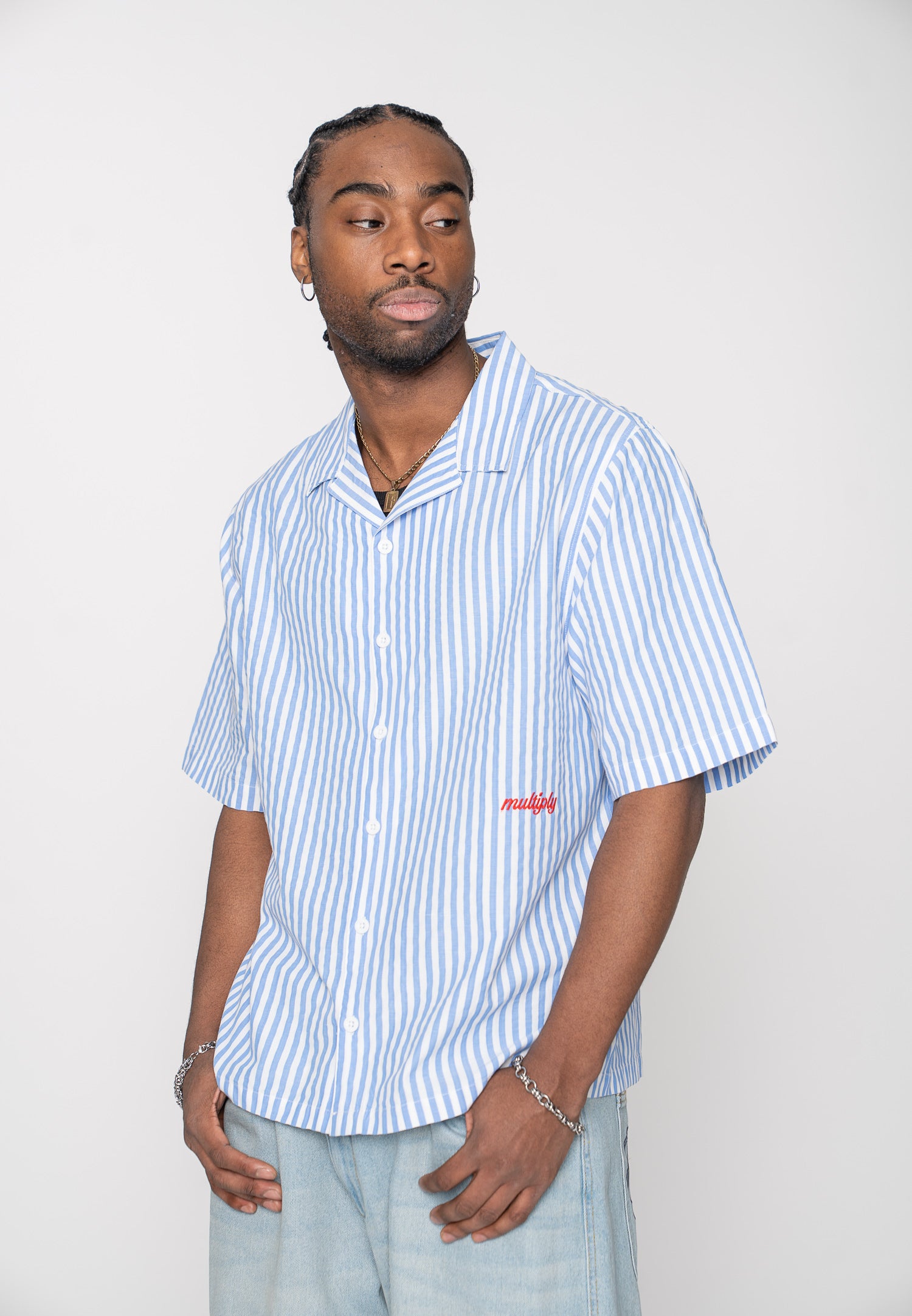 Multiply Apparel Short Sleeve Shirt STRIPED Baby Blue – weitere Ansicht 6