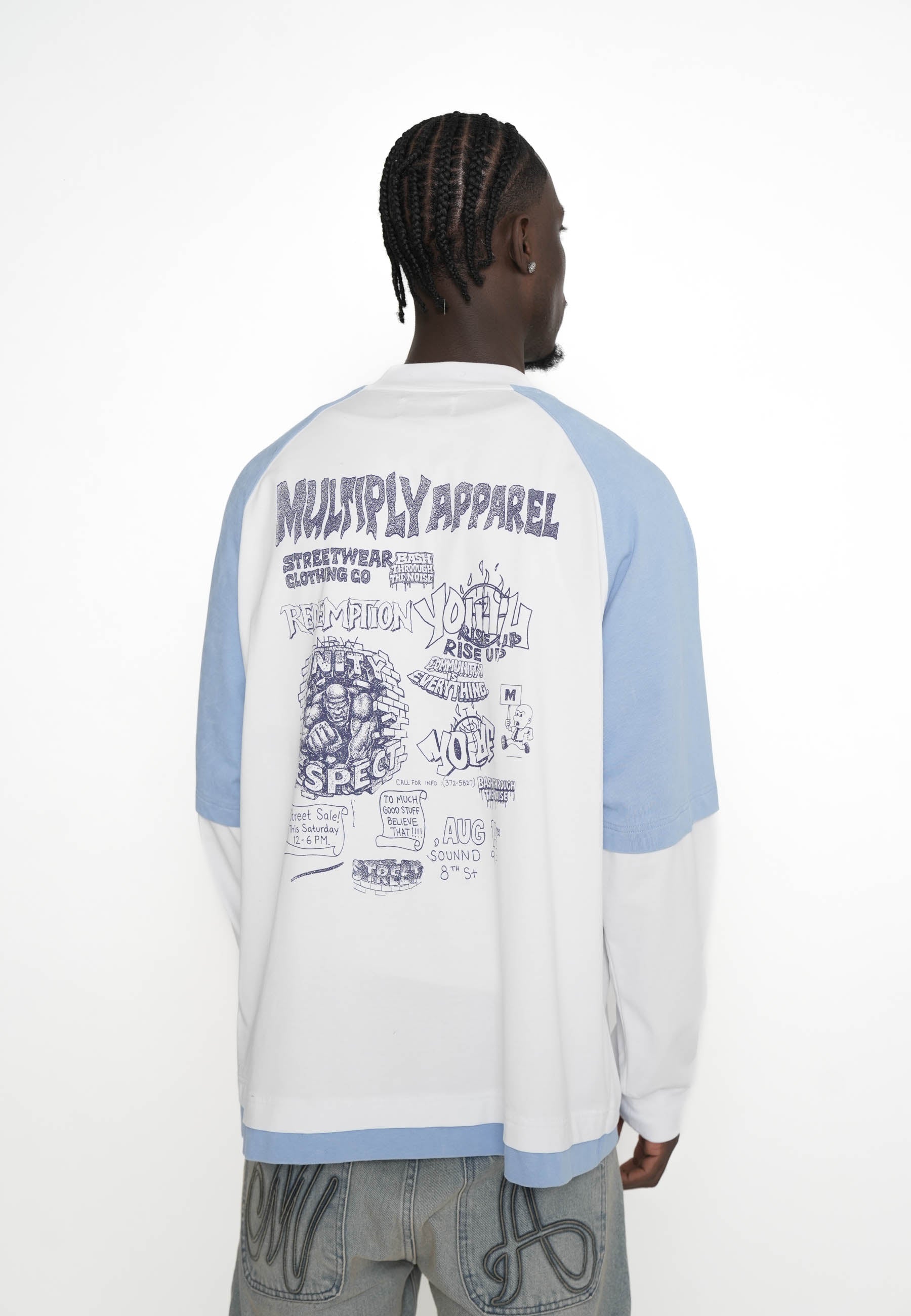 Oversize Raglan Double Longsleeve T-shirt STREET GRAFFITI Azurine