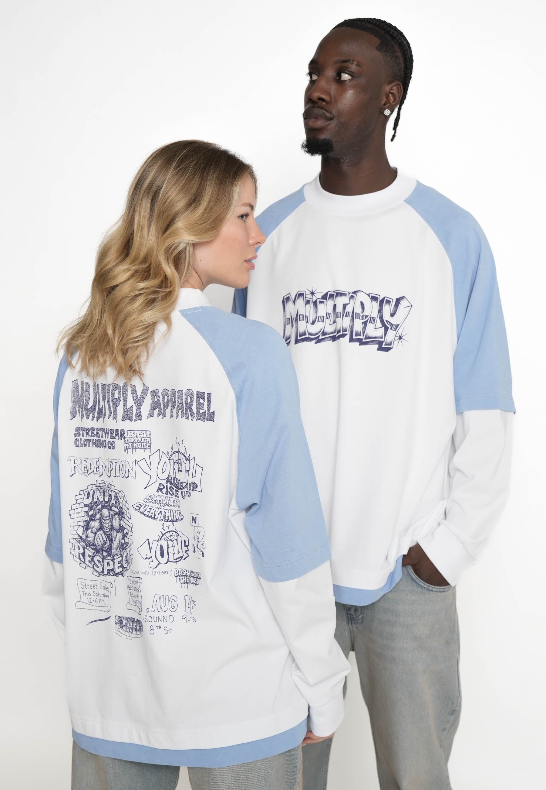 Oversize Raglan Double Longsleeve T-shirt STREET GRAFFITI Azurine