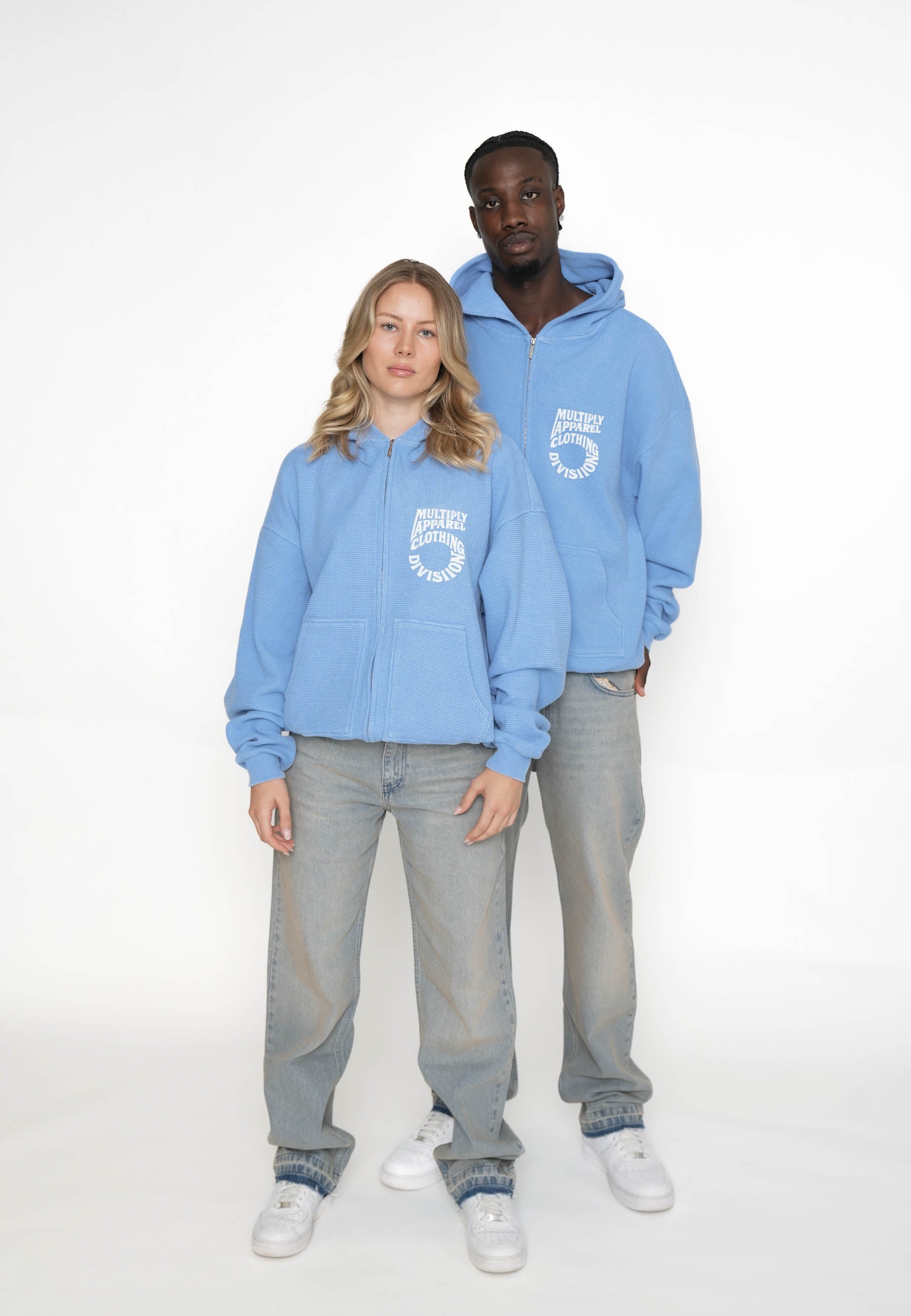 Multiply Apparel Oversize Zip Hoodie WAFFLED Azurine – weitere Ansicht 5