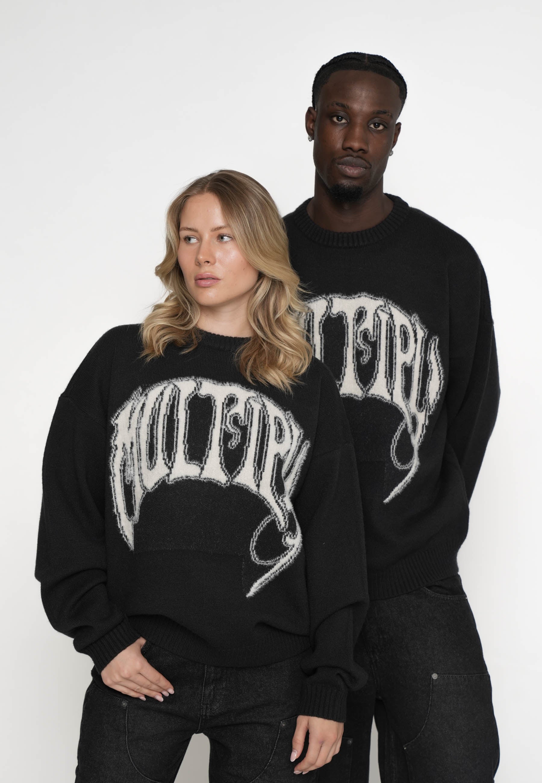 Multiply Apparel Oversize Sweatshirt NOUVEAU Black Soda Washed – Frontalansicht