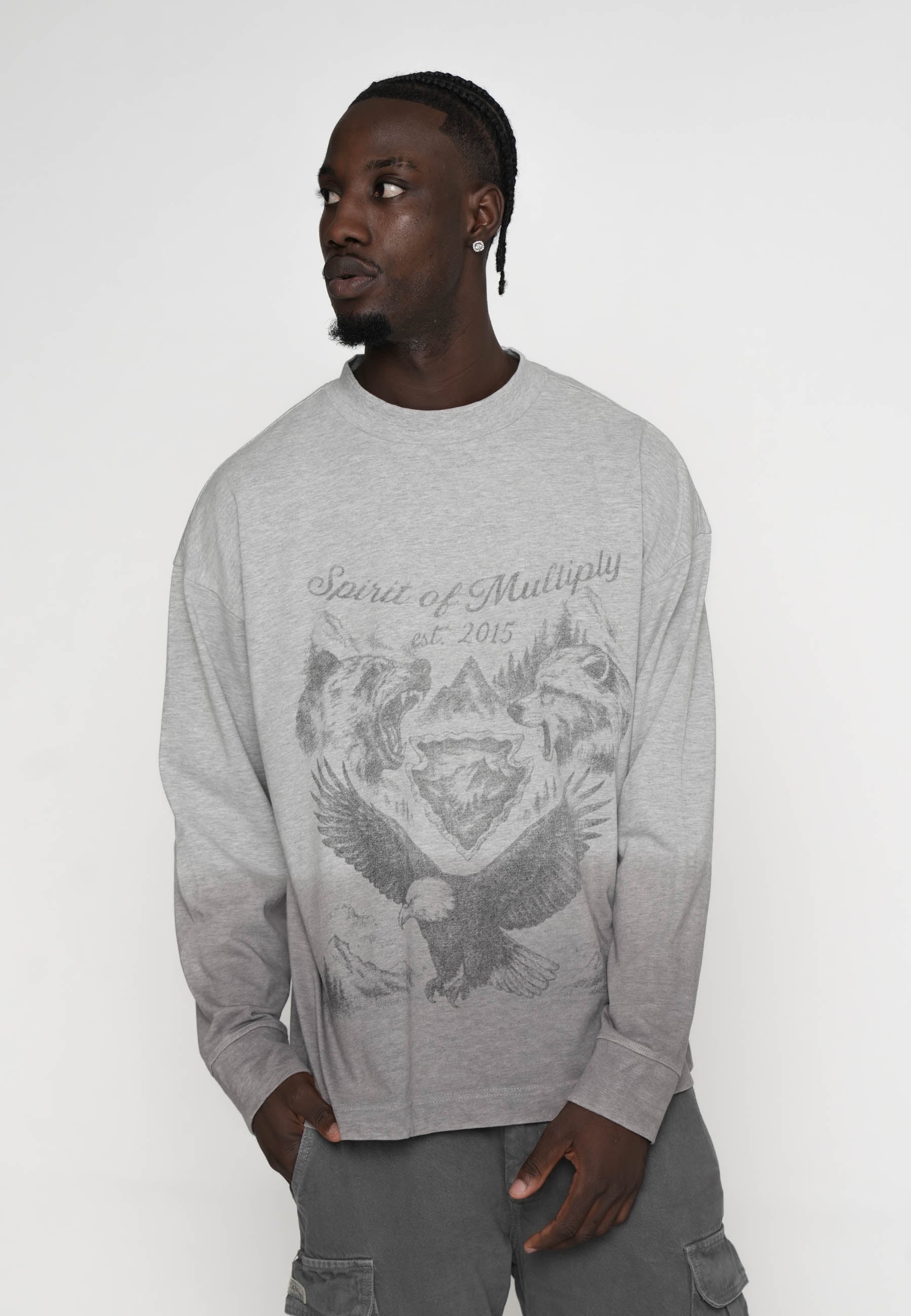 Multiply Apparel Oversize Longsleeve CAMPSITE Grey Melange – weitere Ansicht 3