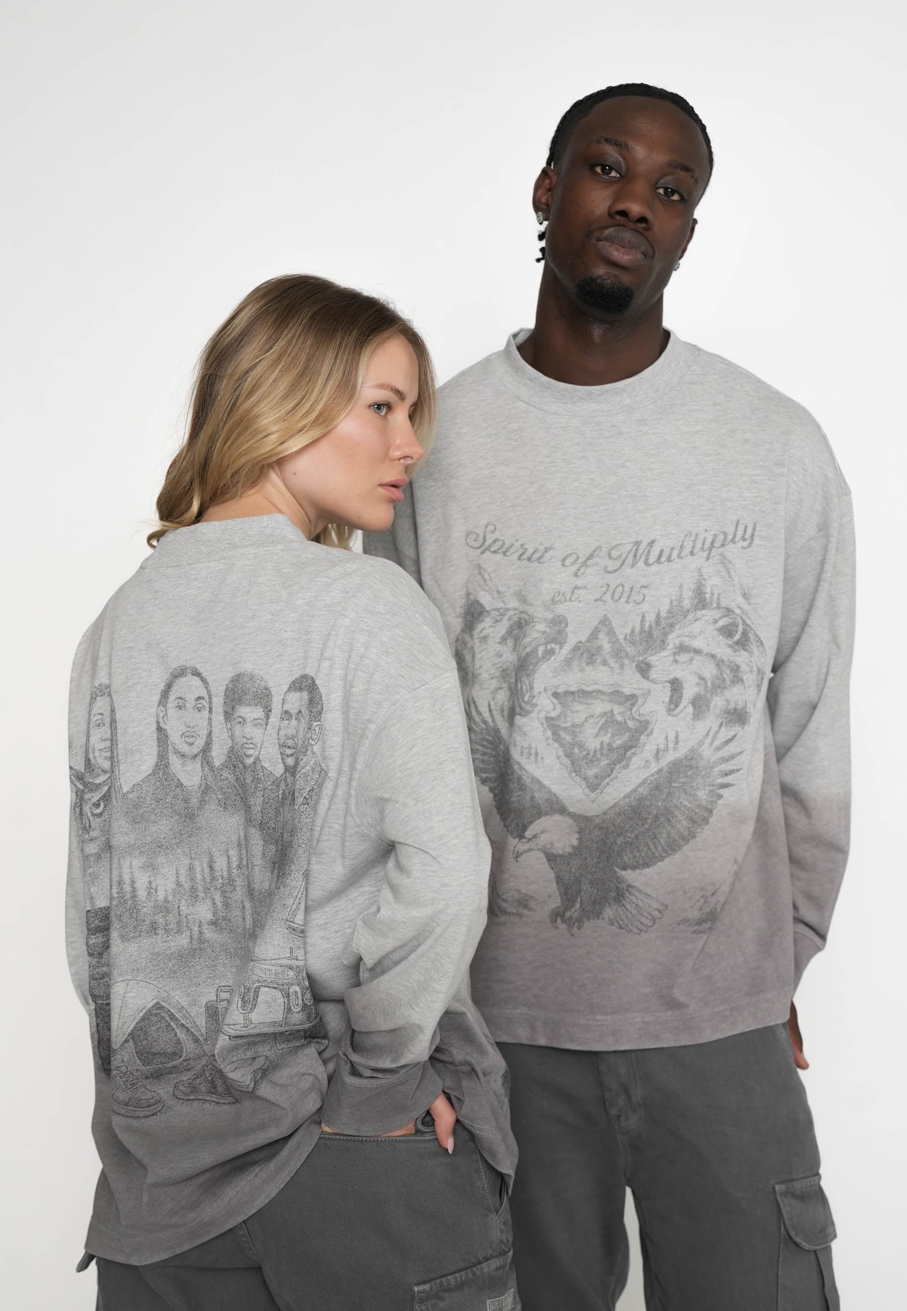 Multiply Apparel Oversize Longsleeve CAMPSITE Grey Melange – weitere Ansicht 5