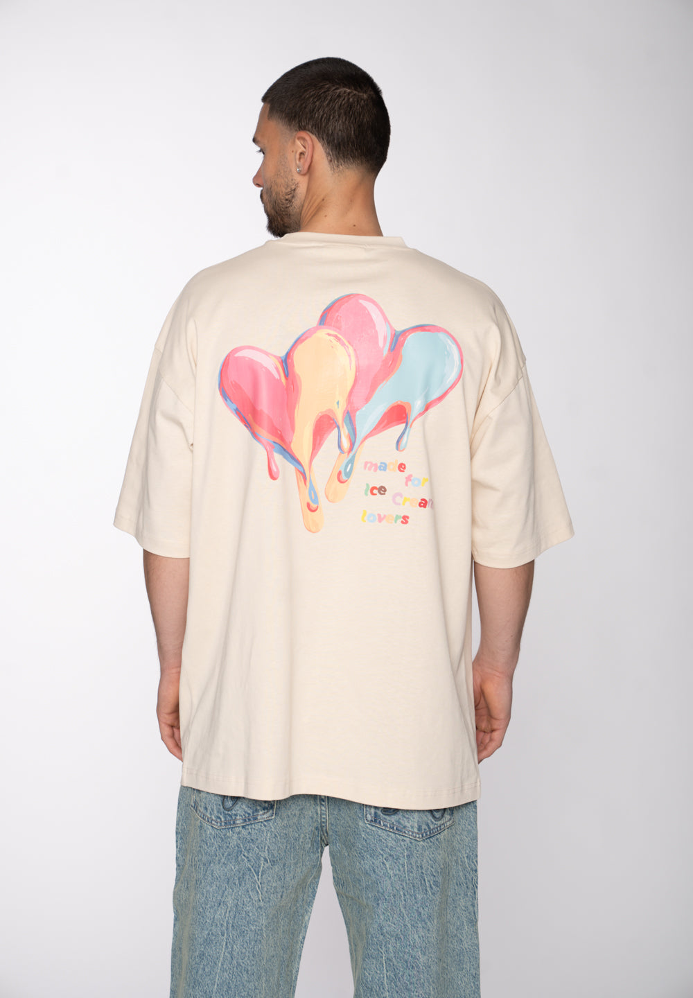 Multiply Apparel Oversize T-Shirt ICE CREAM LOVERS White Smoke – Frontalansicht